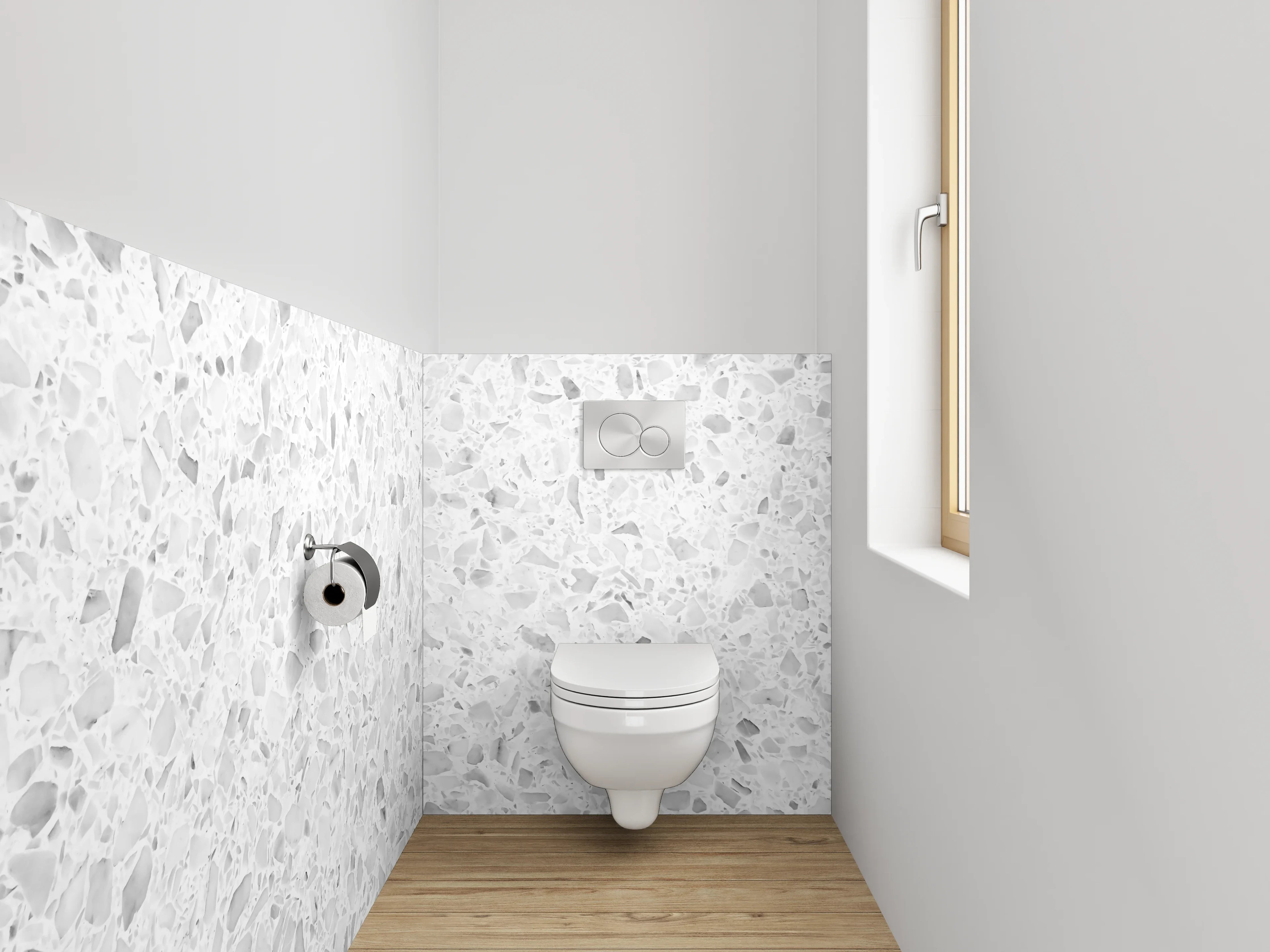 WC-Rückwand - Weiße Marmor Optik mit grauen Akzenten