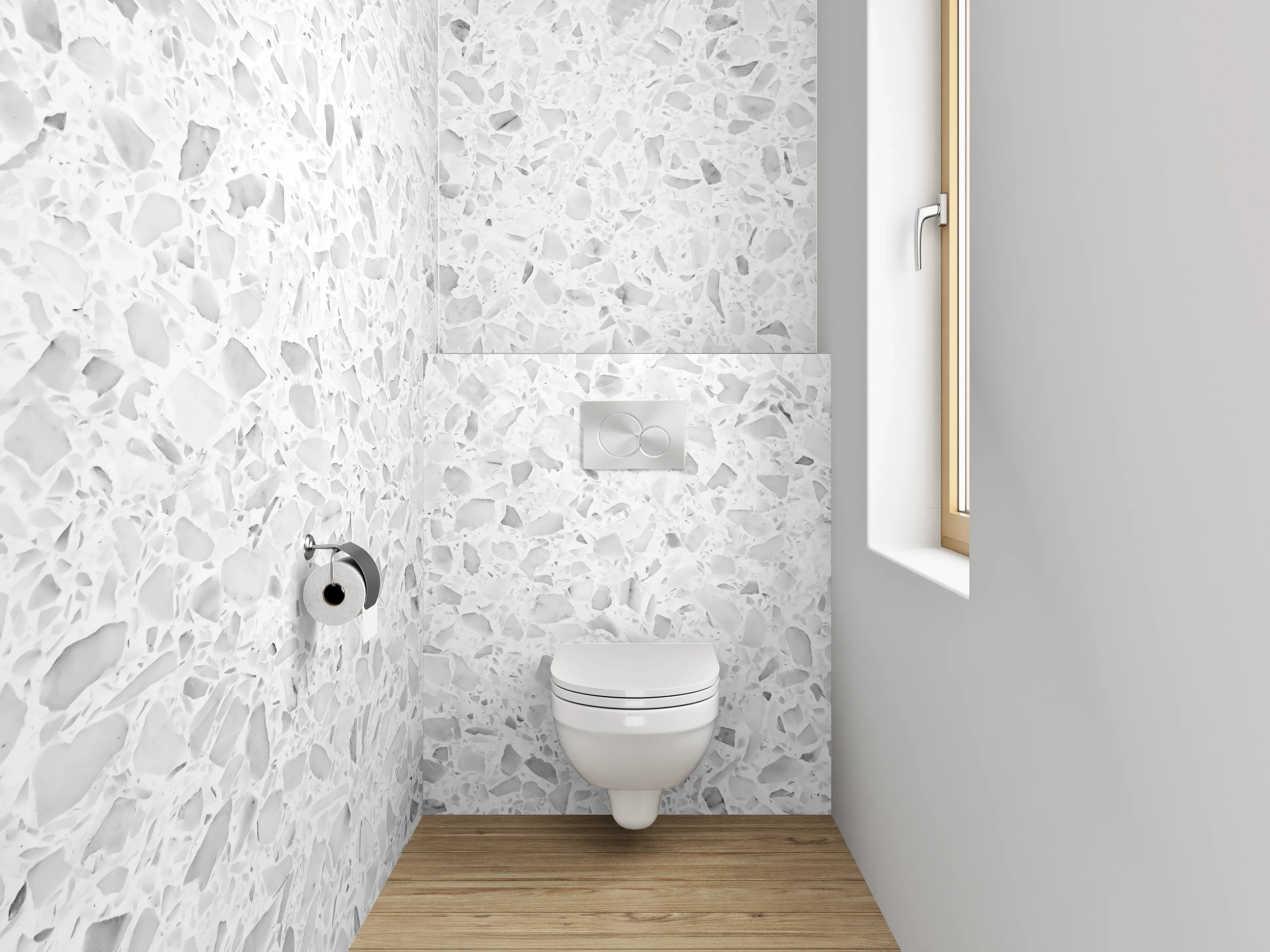 WC-Rückwand - Weiße Marmor Optik mit grauen Akzenten