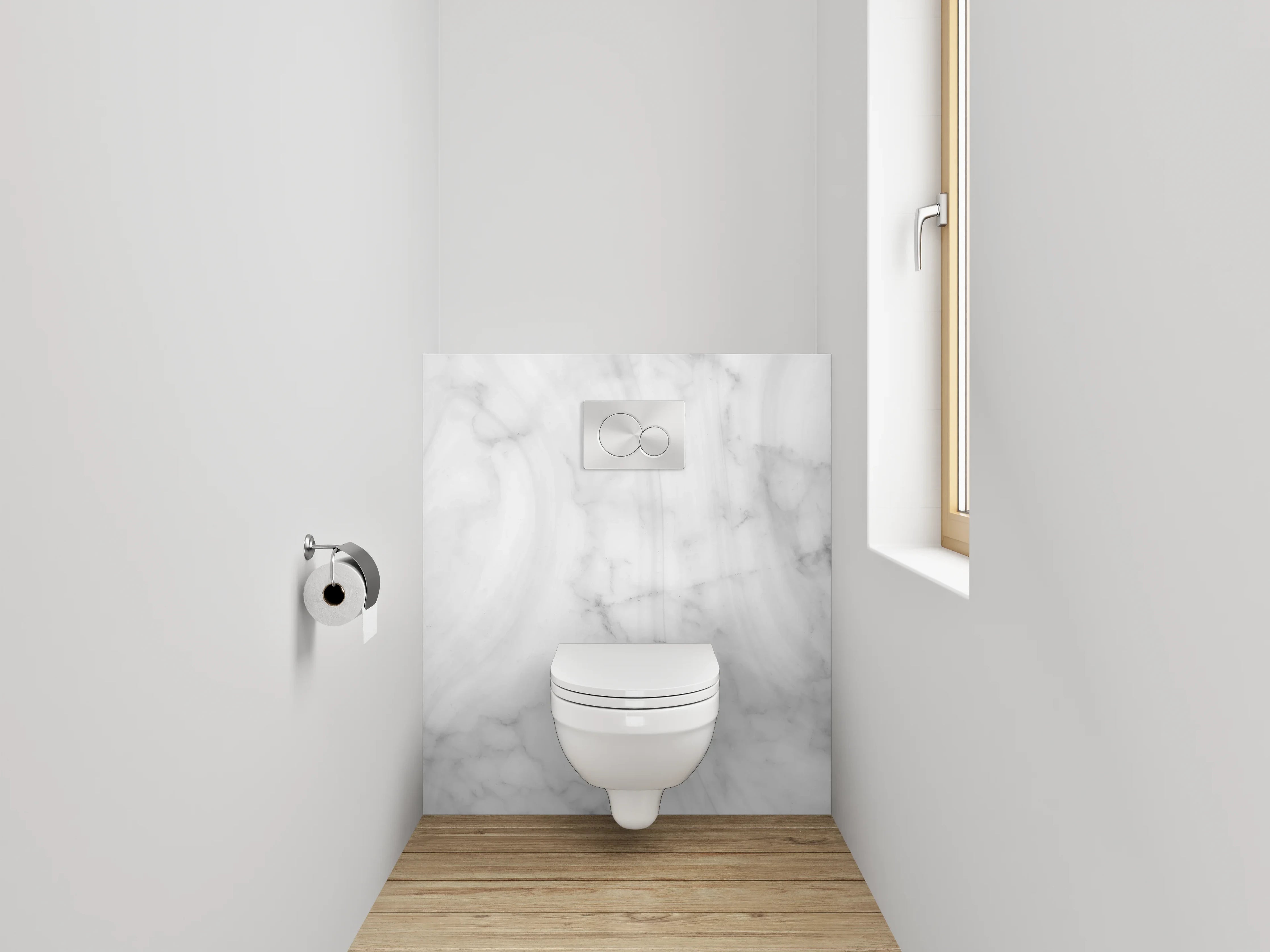 WC-Rückwand - Weiße Marmor-Textur mit Grauverläufen