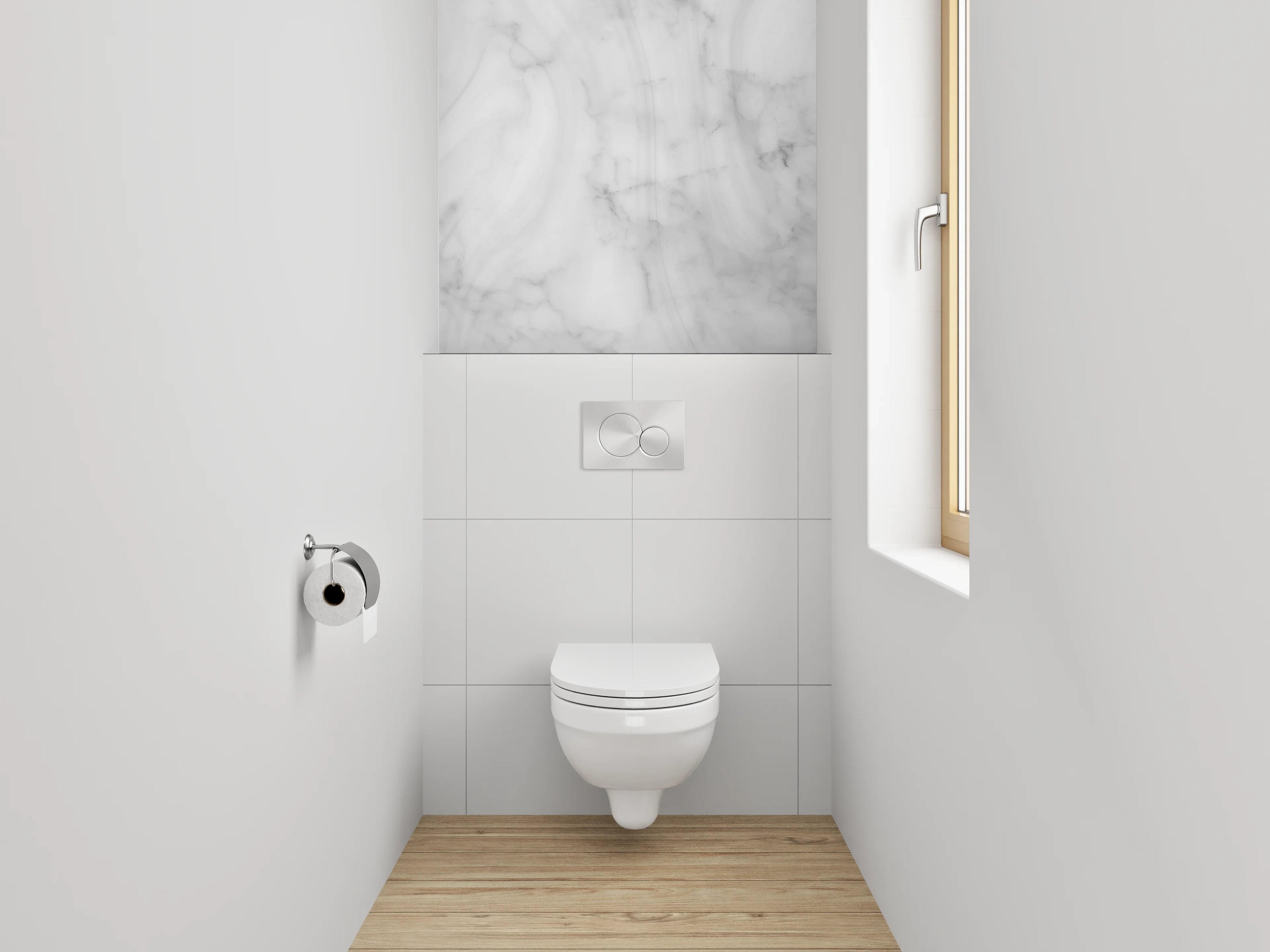 WC-Rückwand - Weiße Marmor-Textur mit Grauverläufen