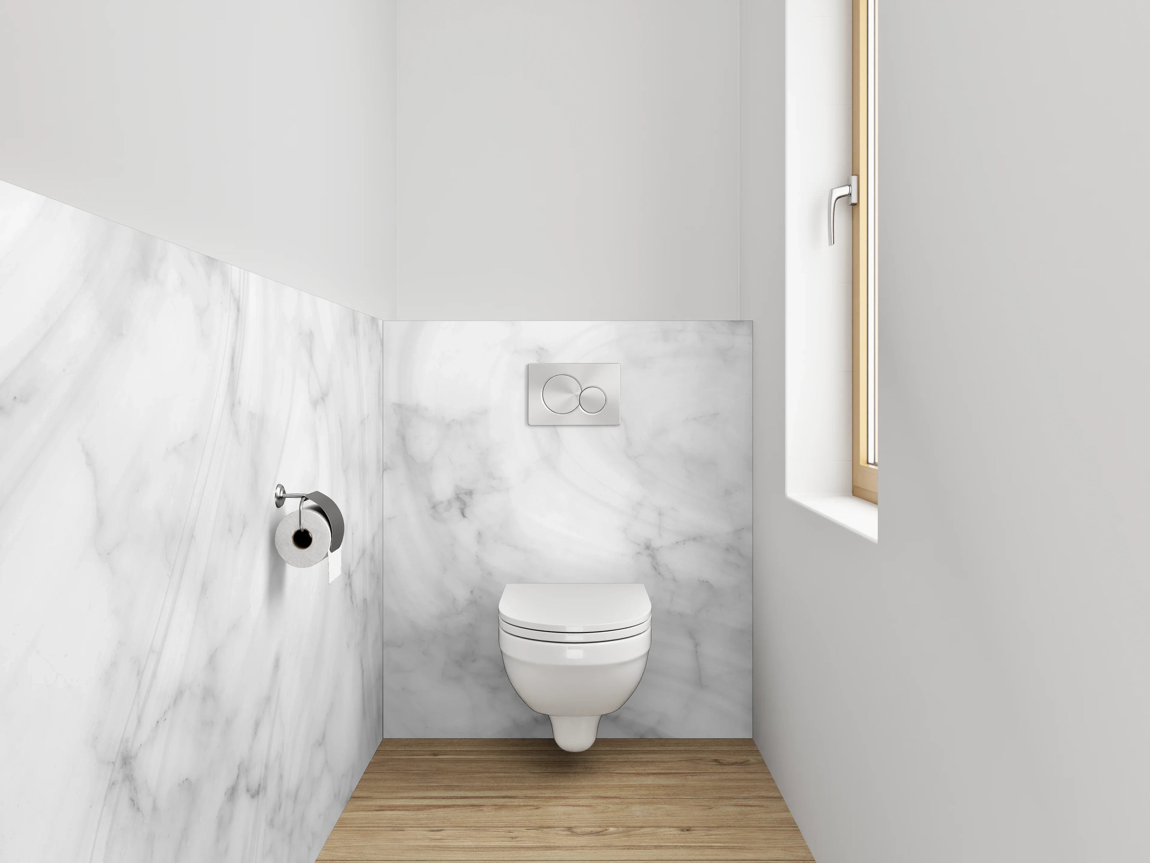 WC-Rückwand - Weiße Marmor-Textur mit Grauverläufen