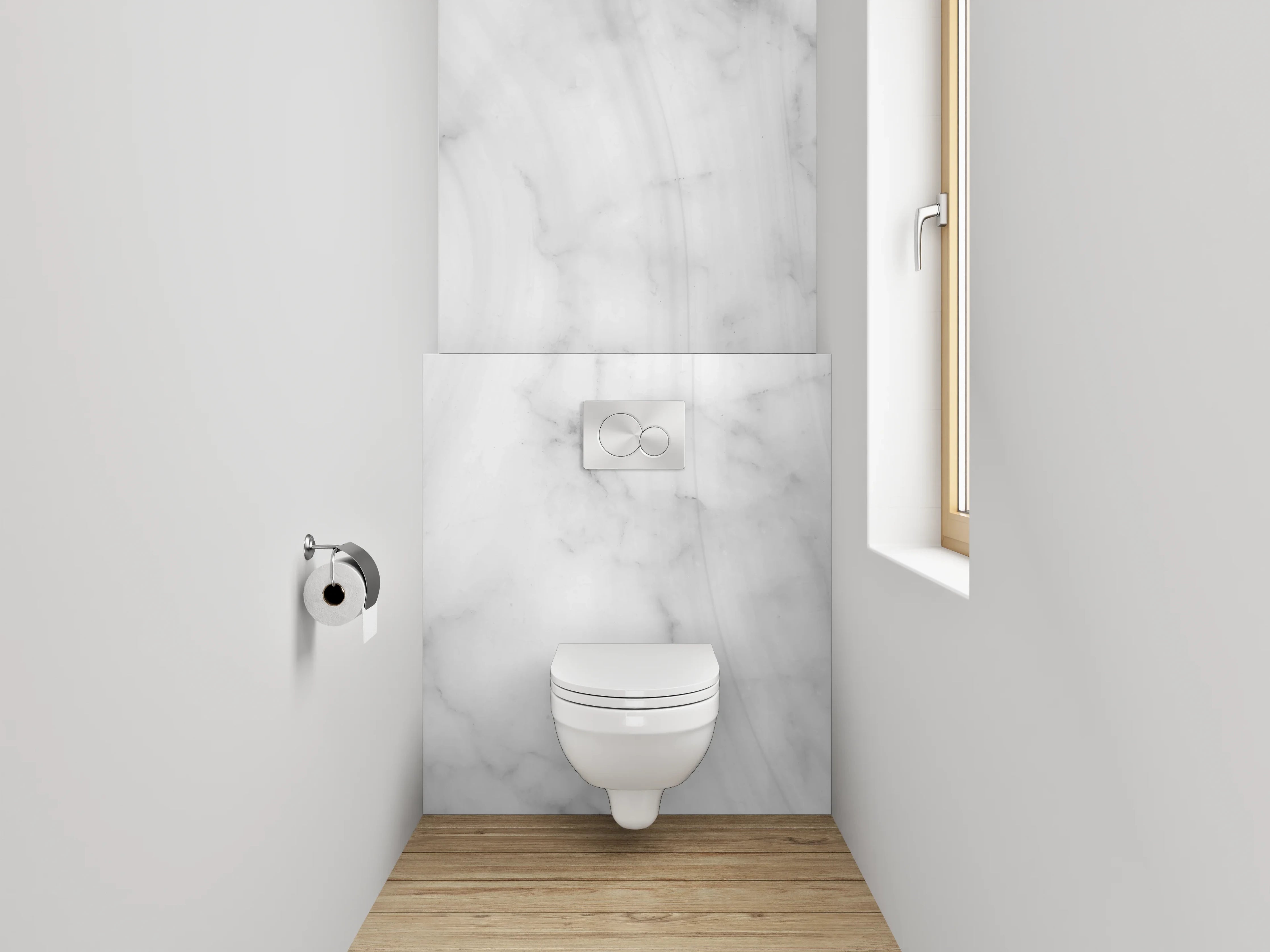 WC-Rückwand - Weiße Marmor-Textur mit Grauverläufen