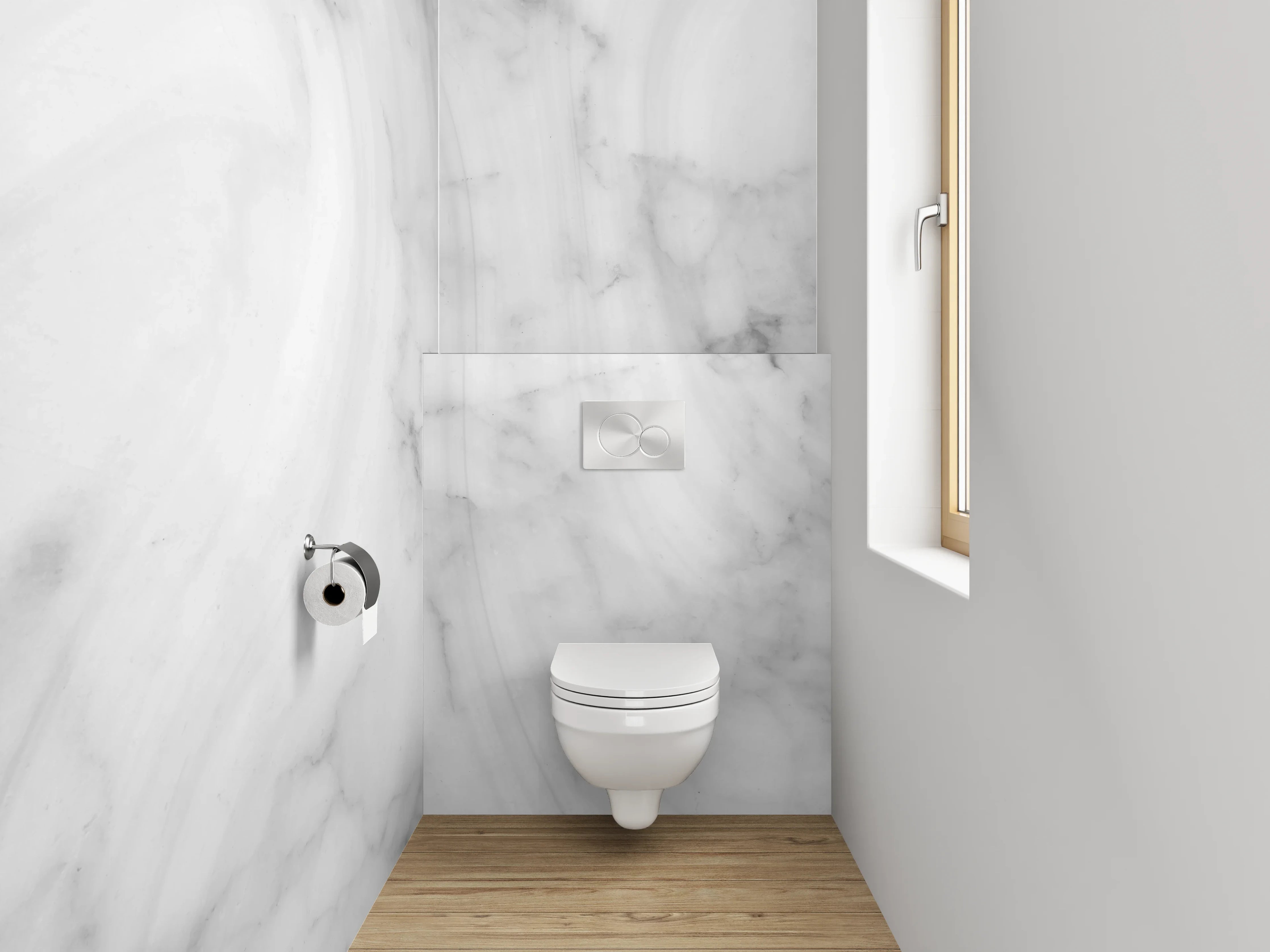 WC-Rückwand - Weiße Marmor-Textur mit Grauverläufen