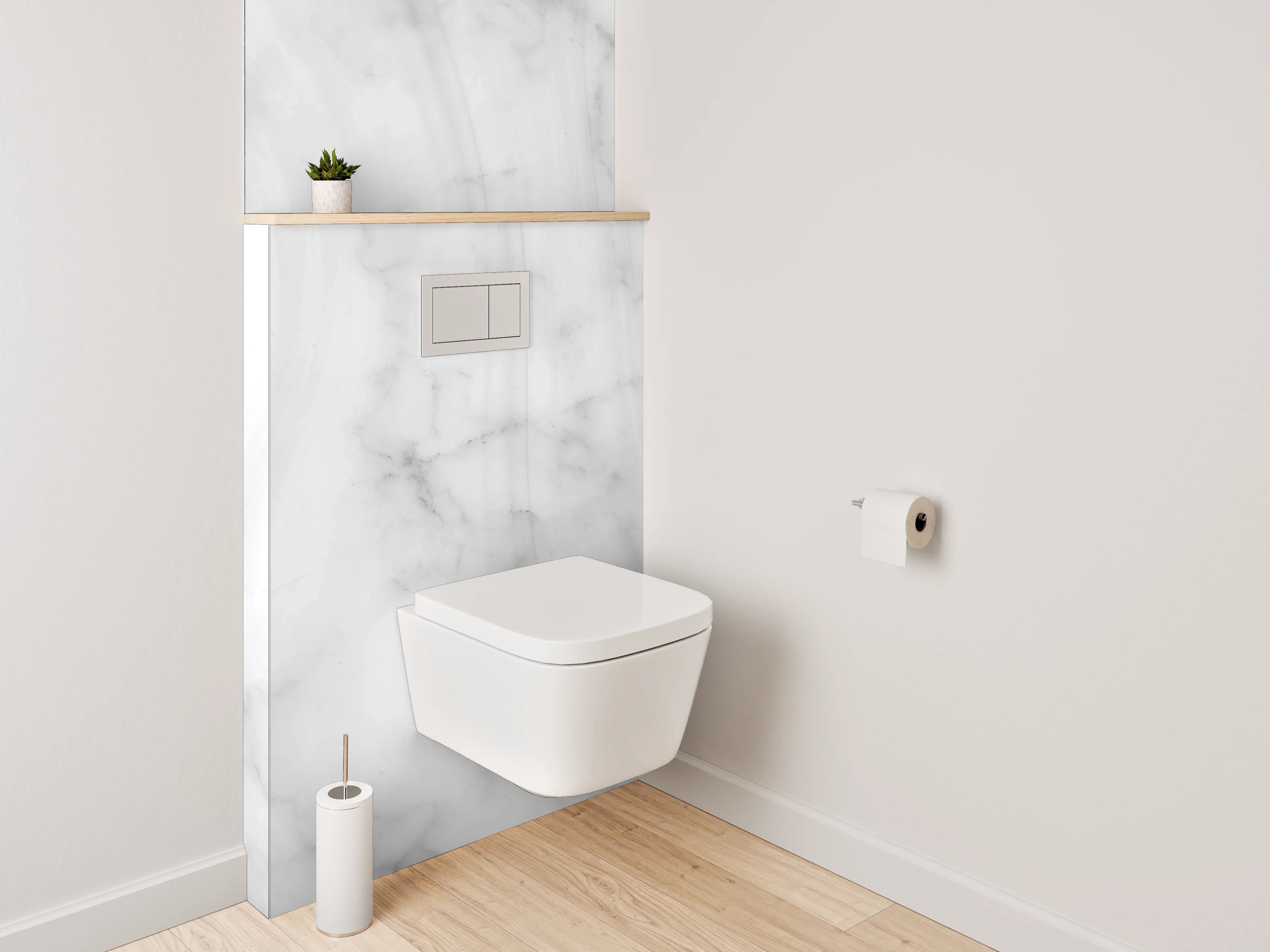 WC-Rückwand - Weiße Marmor-Textur mit Grauverläufen