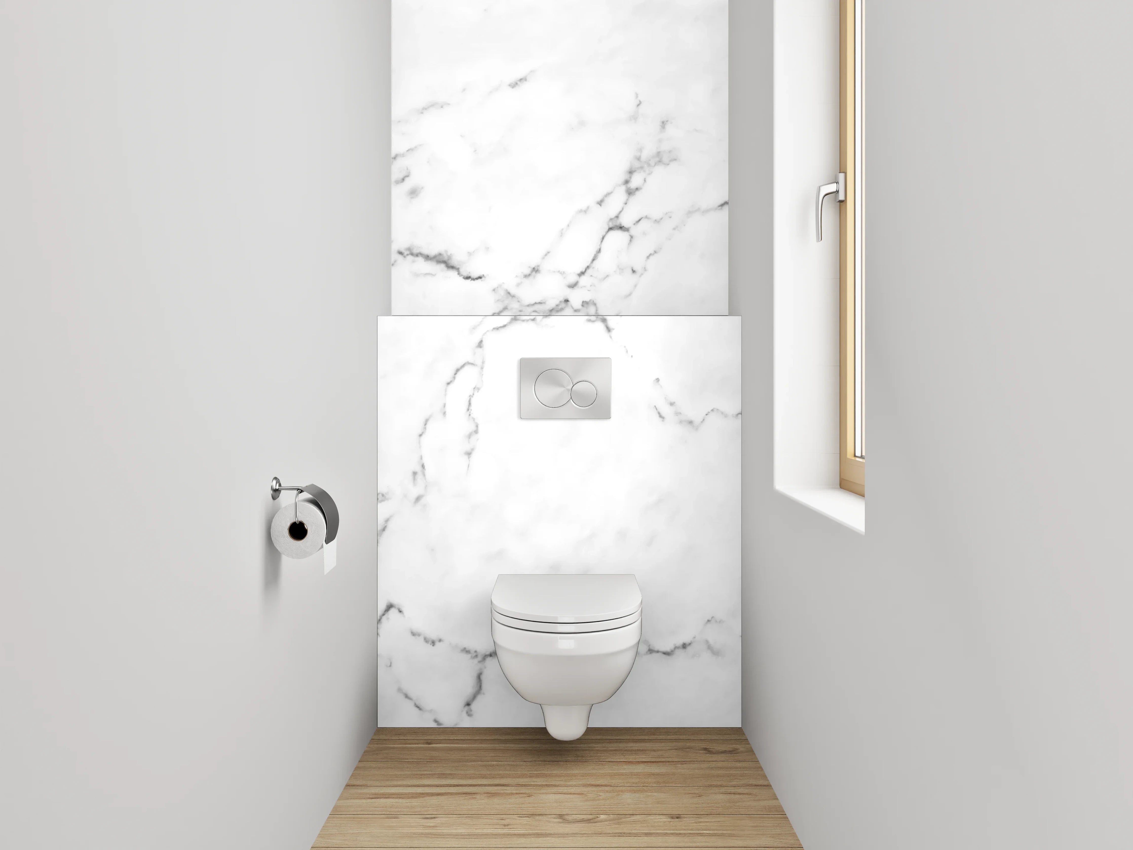 WC-Rückwand - Weiße Marmor-Textur mit feiner Zeichnung