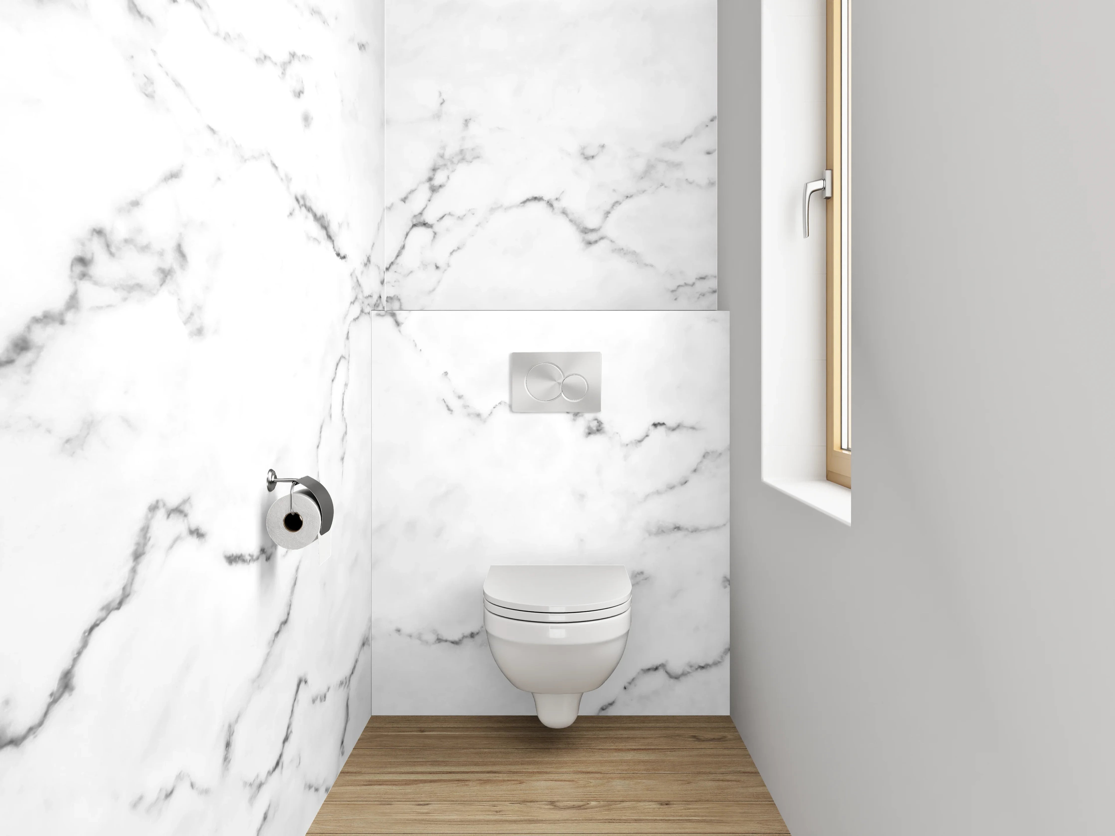 WC-Rückwand - Weiße Marmor-Textur mit feiner Zeichnung