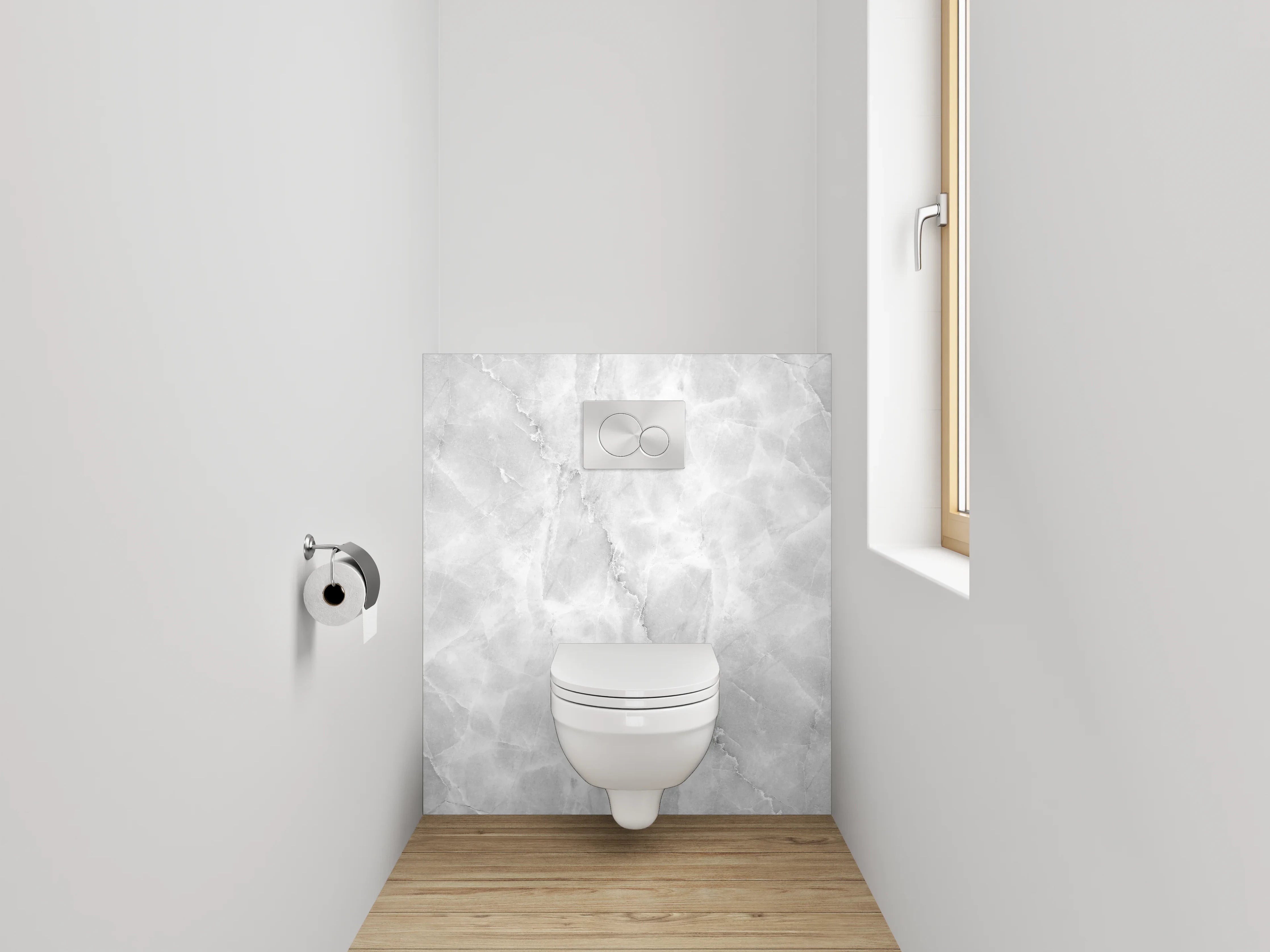 WC-Rückwand - Weiße Marmor-Textur mit grauem Muster