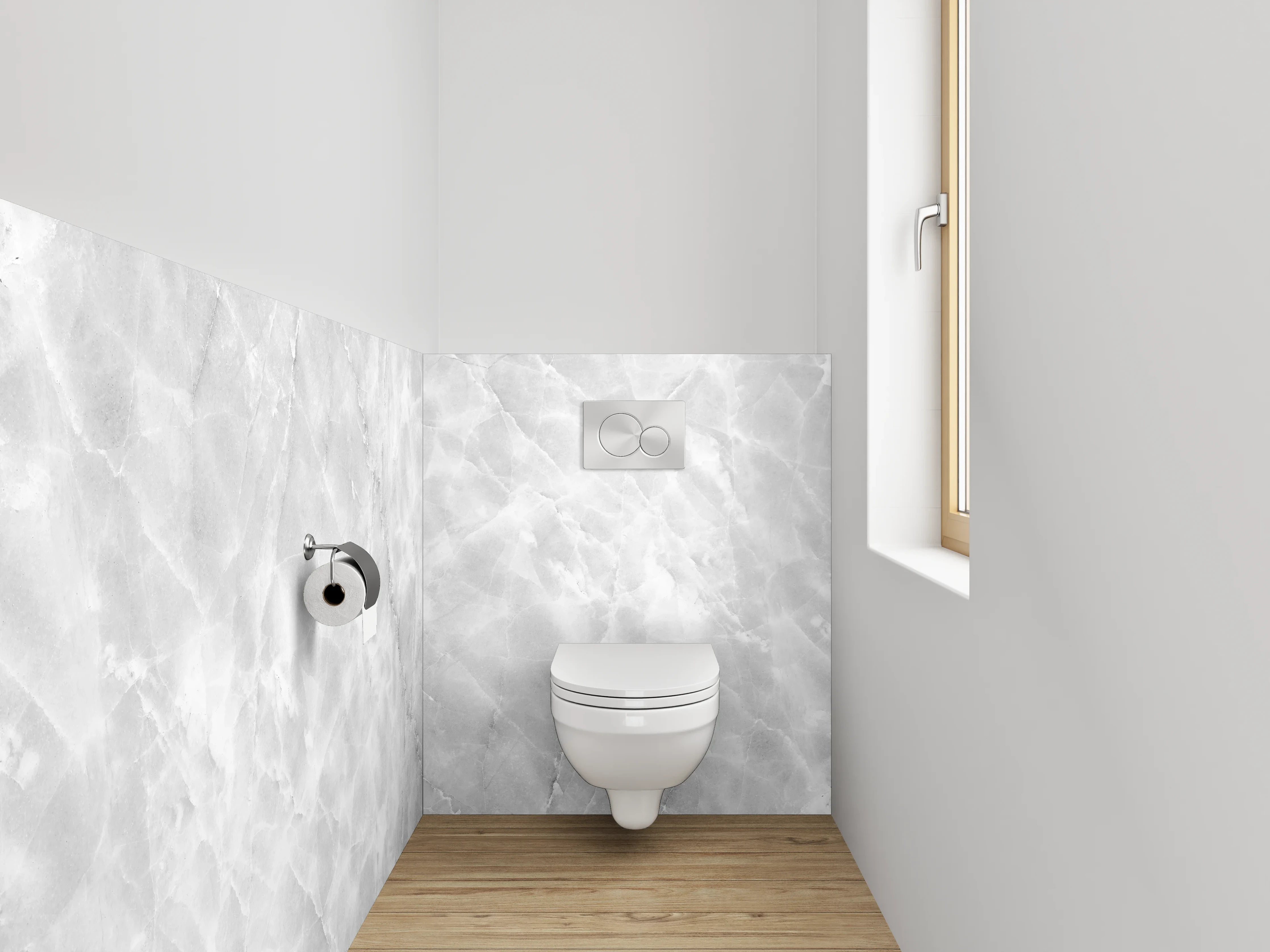 WC-Rückwand - Weiße Marmor-Textur mit grauem Muster