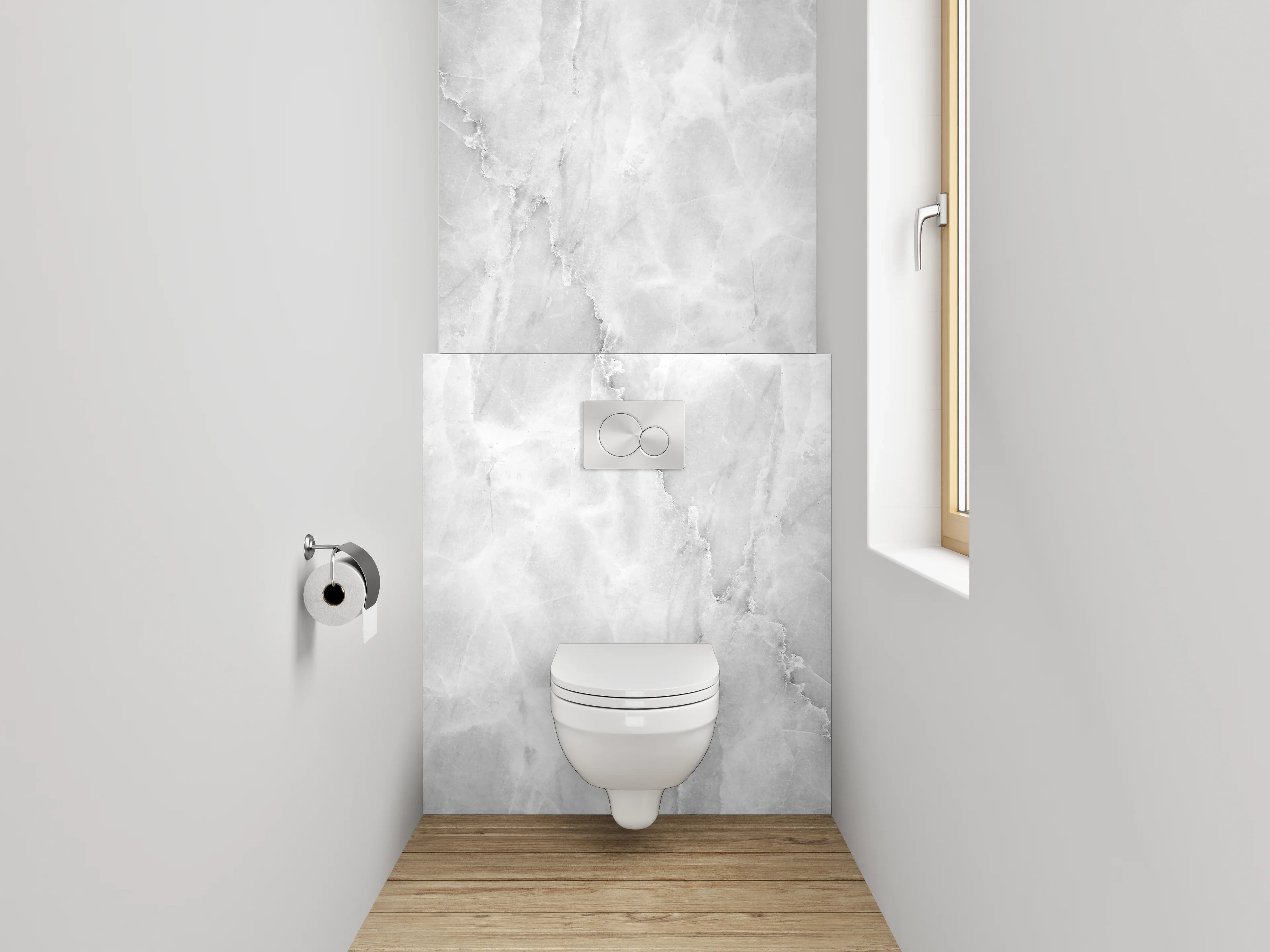 WC-Rückwand - Weiße Marmor-Textur mit grauem Muster