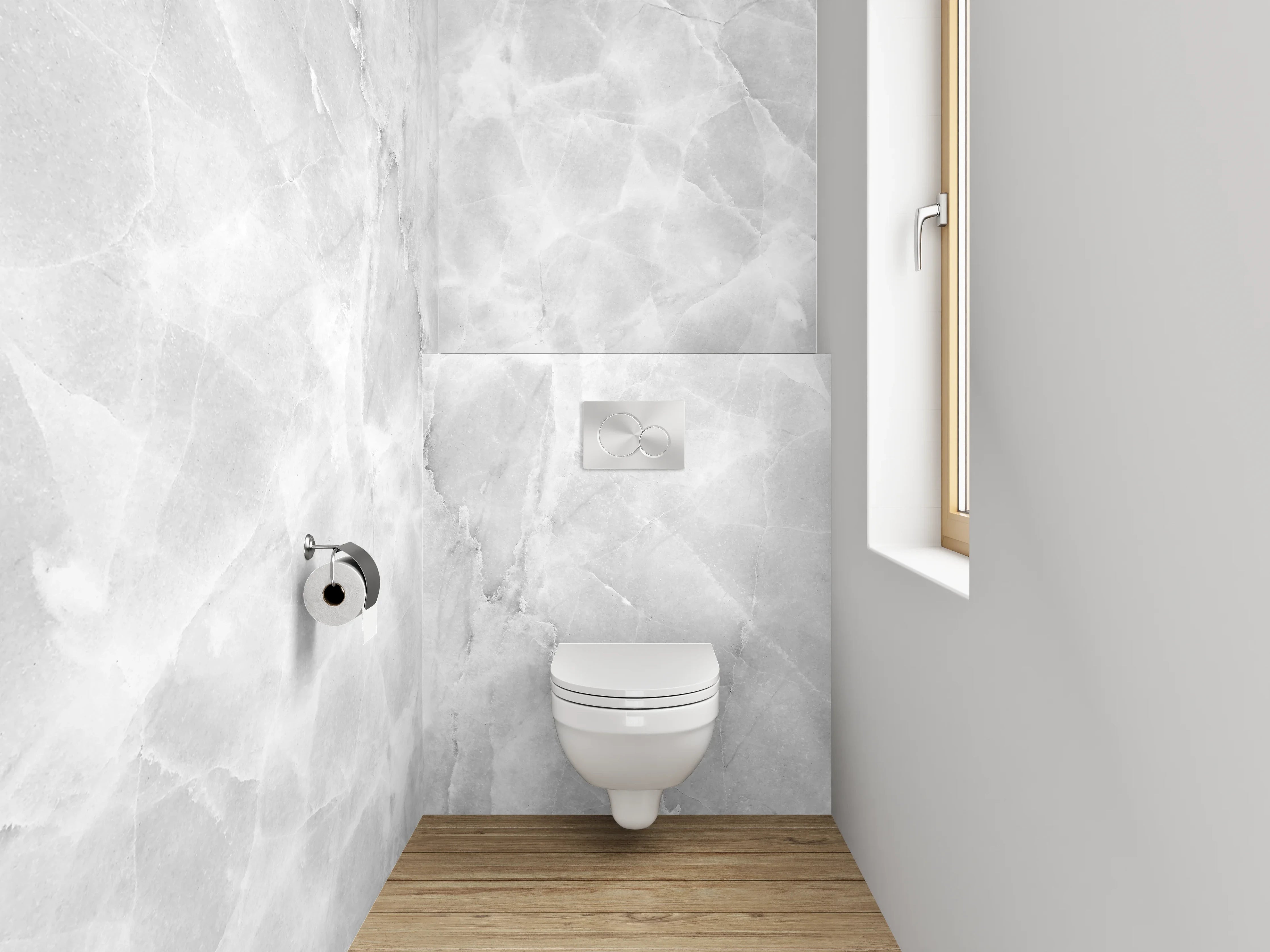 WC-Rückwand - Weiße Marmor-Textur mit grauem Muster