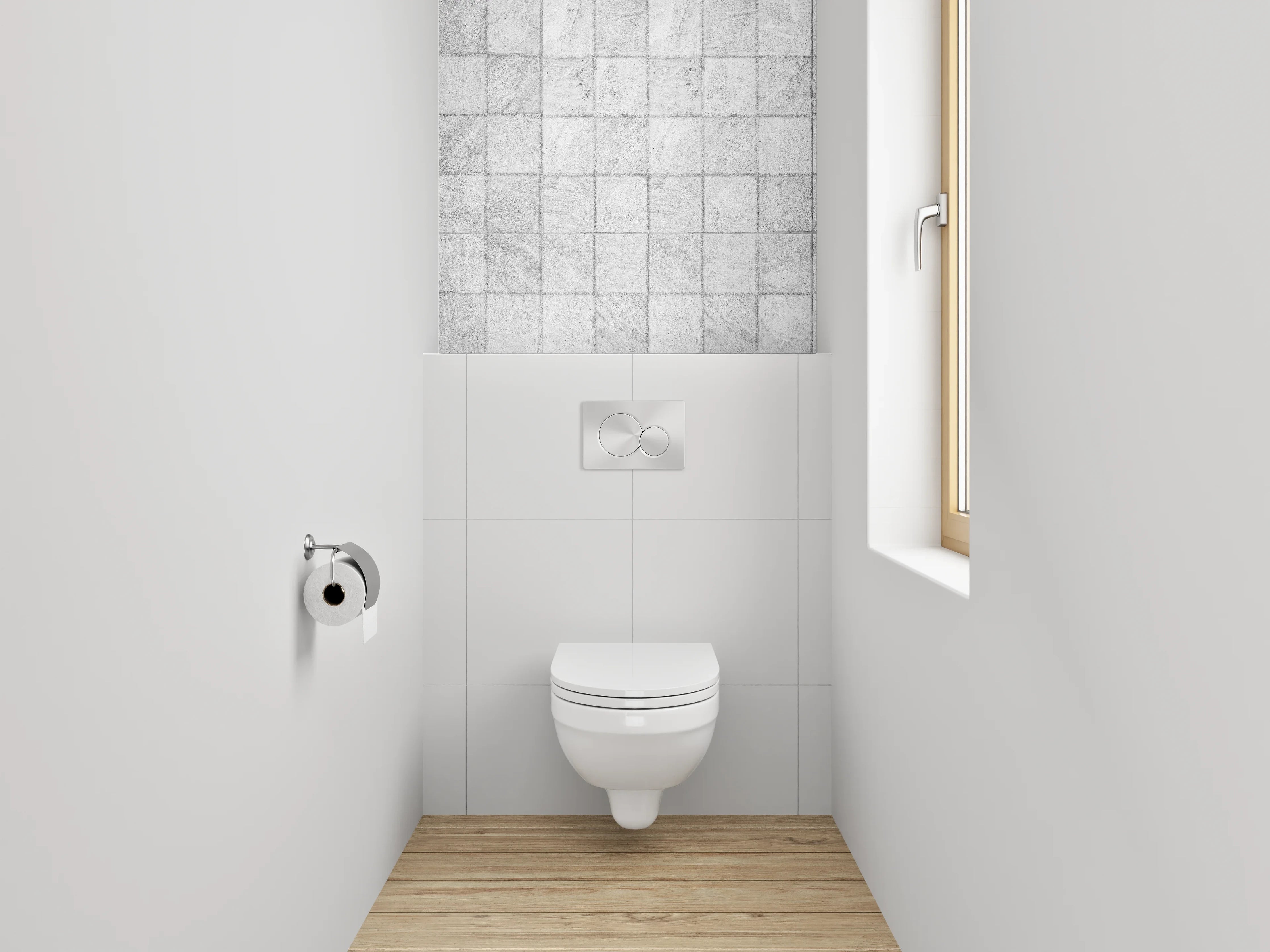 WC-Rückwand - Weiße Marmorfliesen mit grau-marmorierter Optik