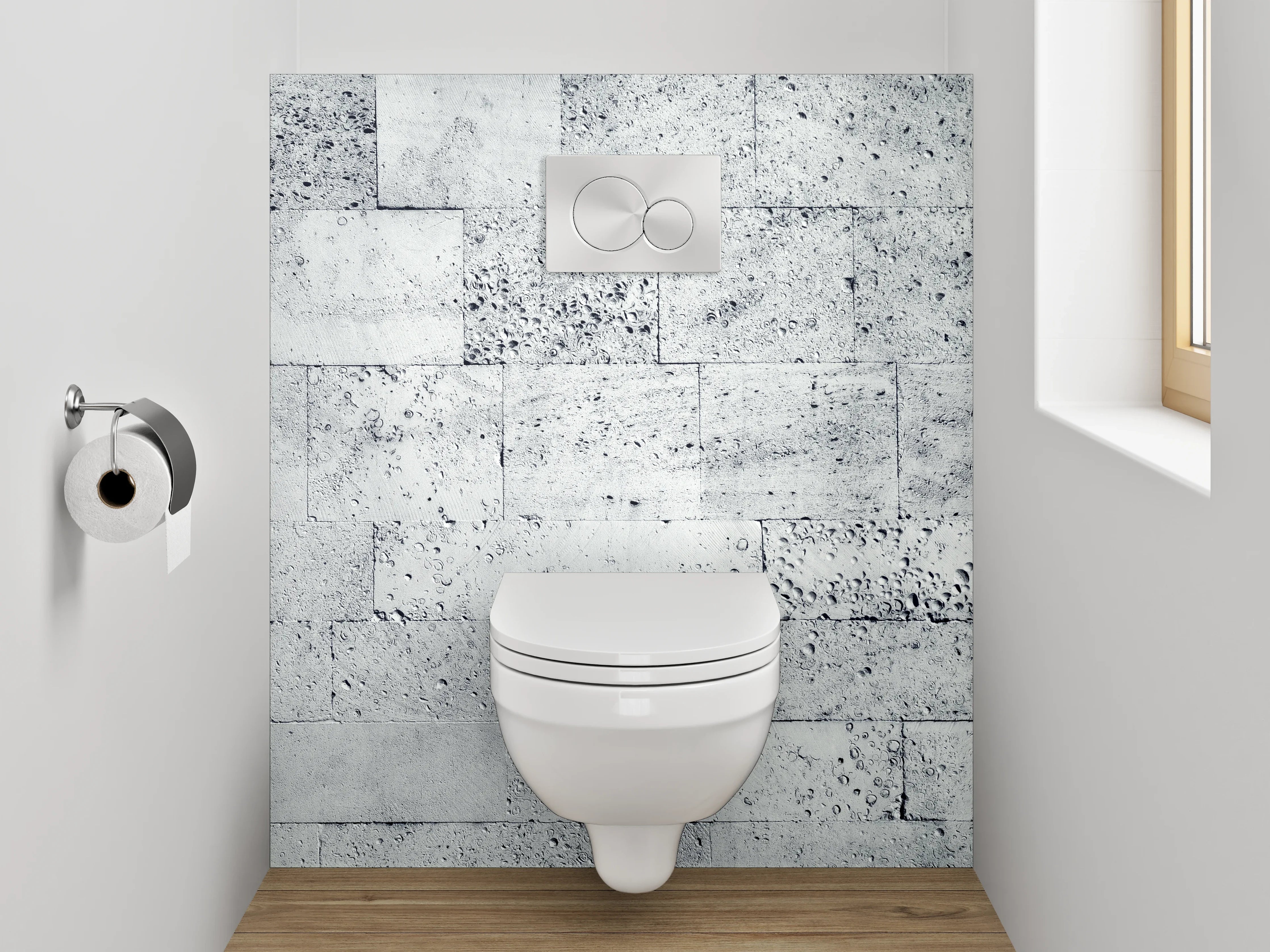 WC-Rückwand - Weiße Marmoroptik Wandverkleidung