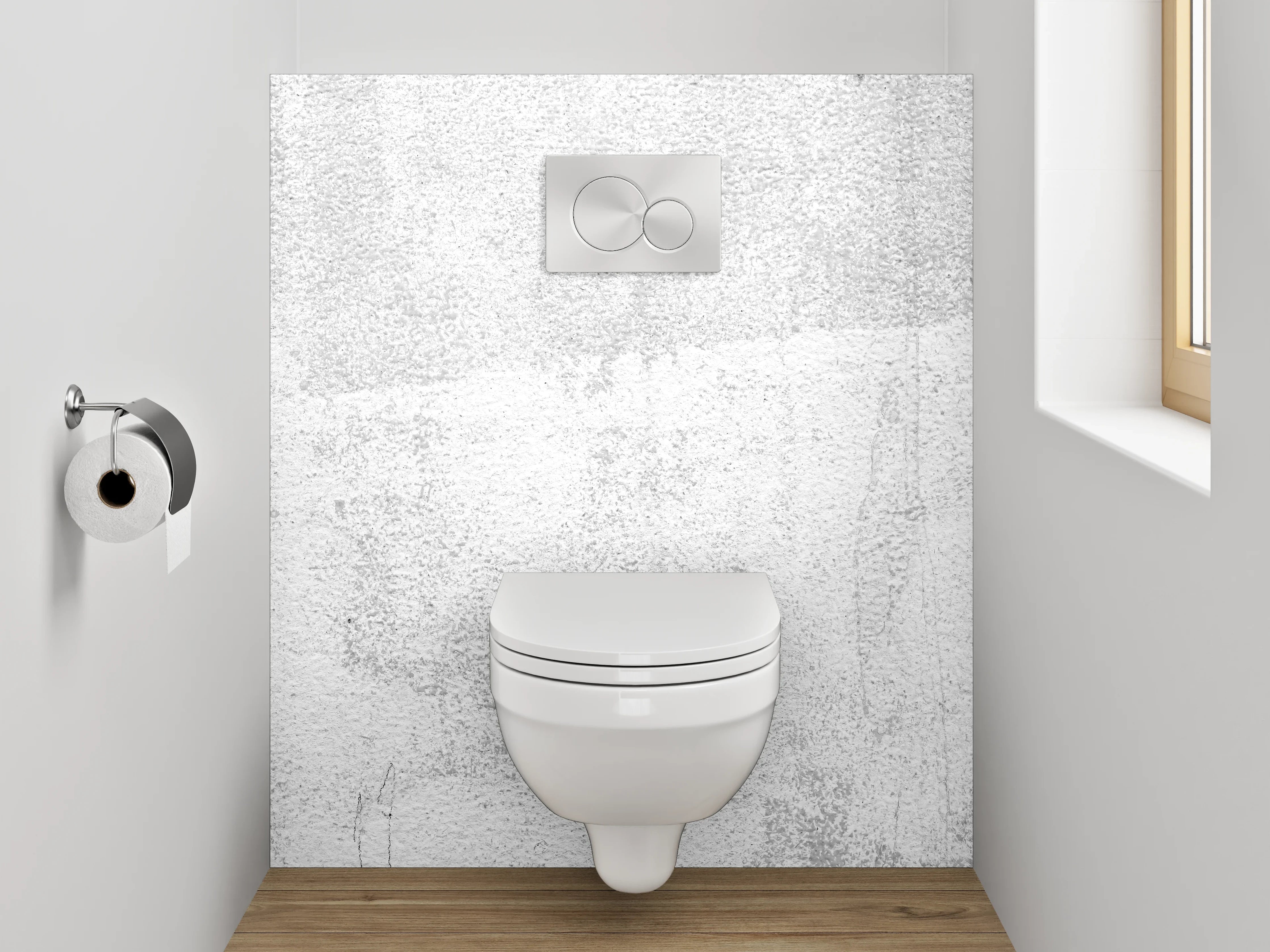 WC-Rückwand - Weiße Marmoroptik mit dezentem Grau
