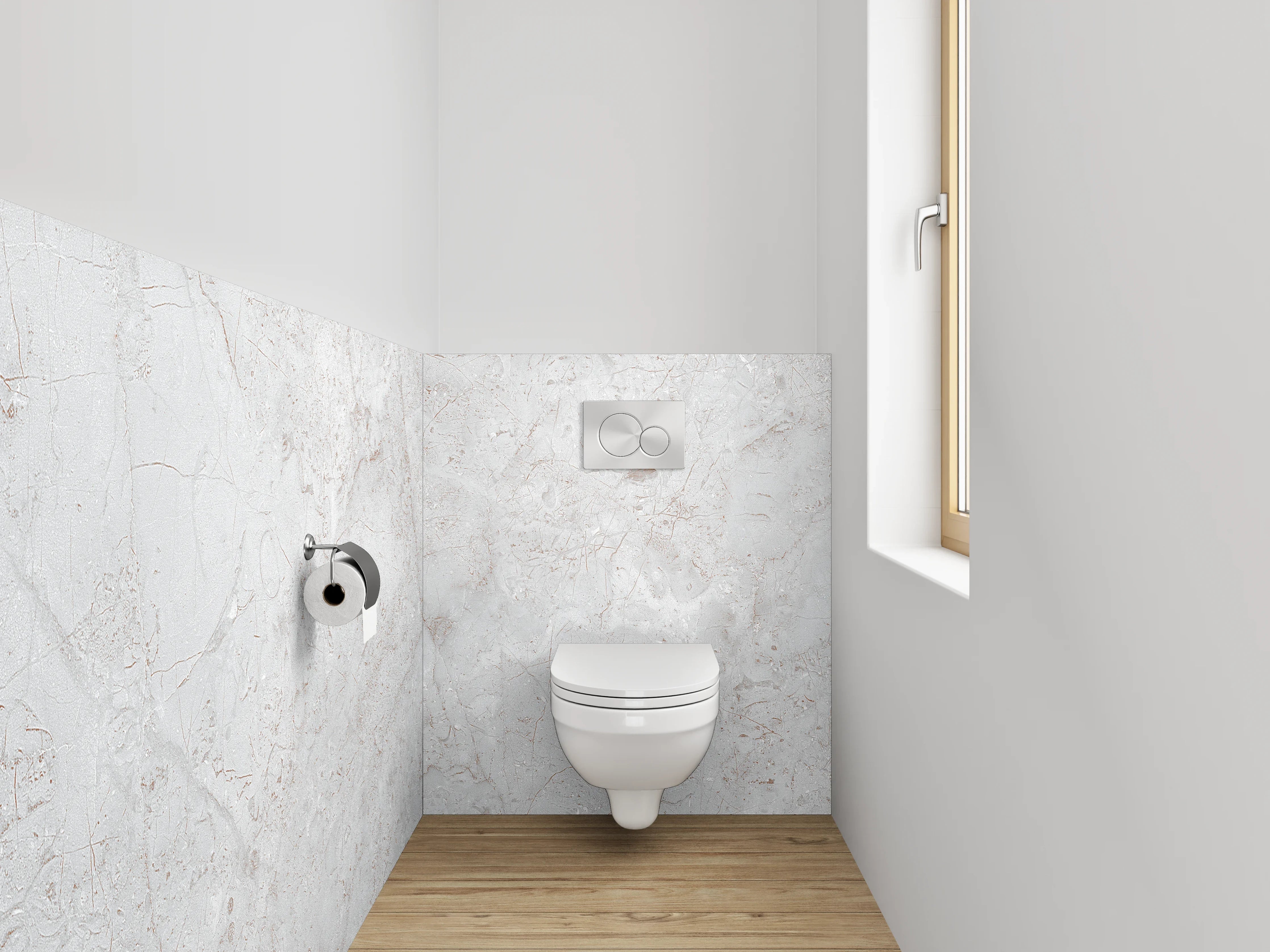 WC-Rückwand - Weiße Marmoroptik mit feinen Grautönen