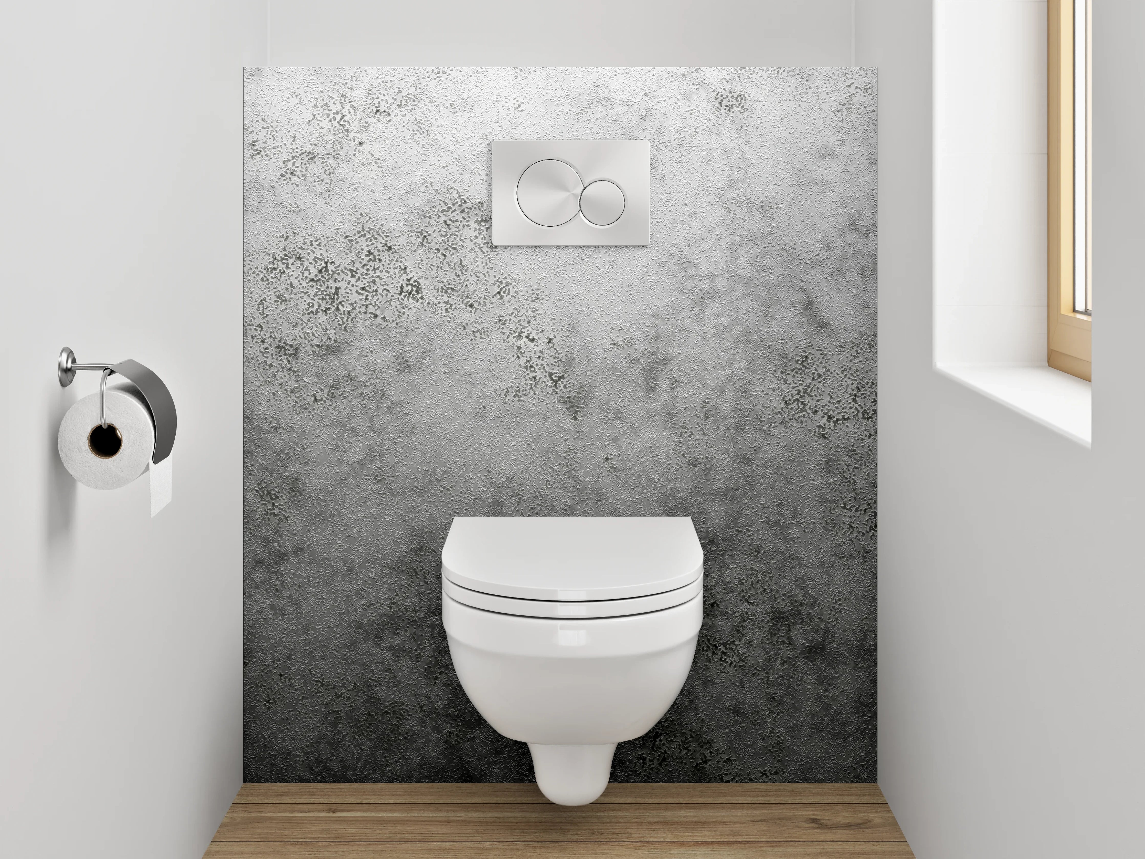 WC-Rückwand - Weiße Marmoroptik mit grauen Akzenten