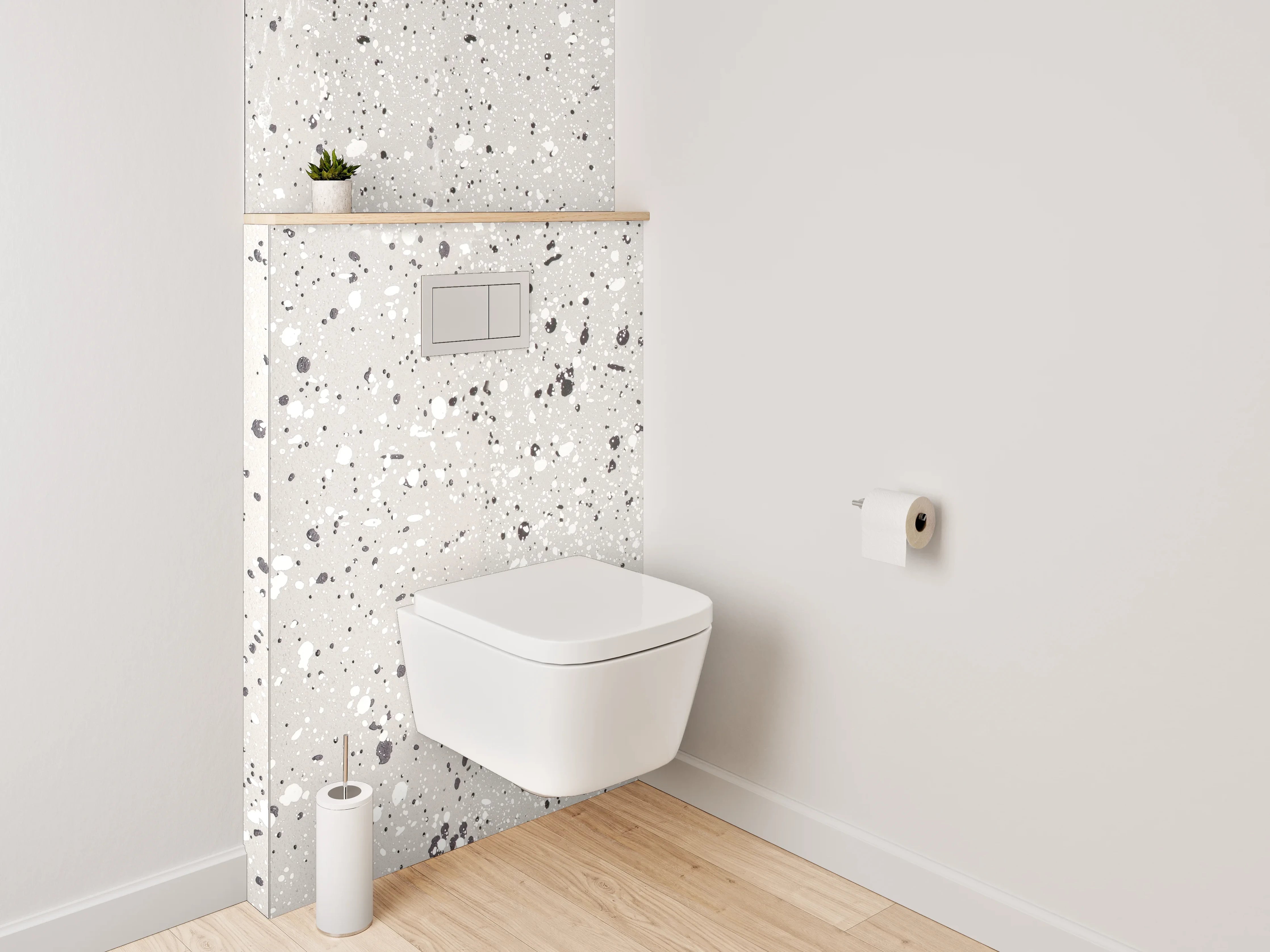 WC-Rückwand - Weiße Marmoroptik mit grauen Sprenkeln