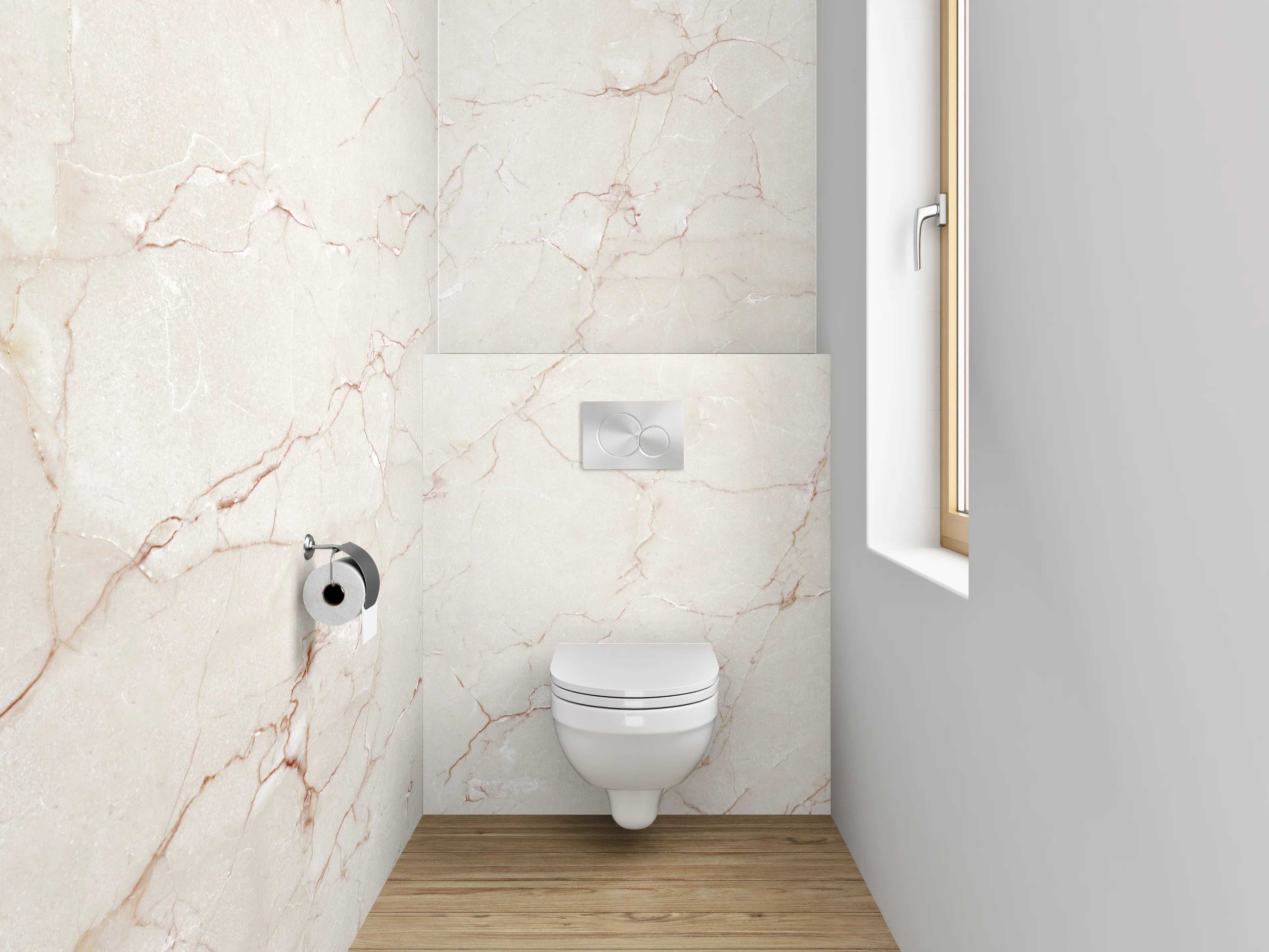 WC-Rückwand - Weiße Marmoroptik mit zarter Maserung