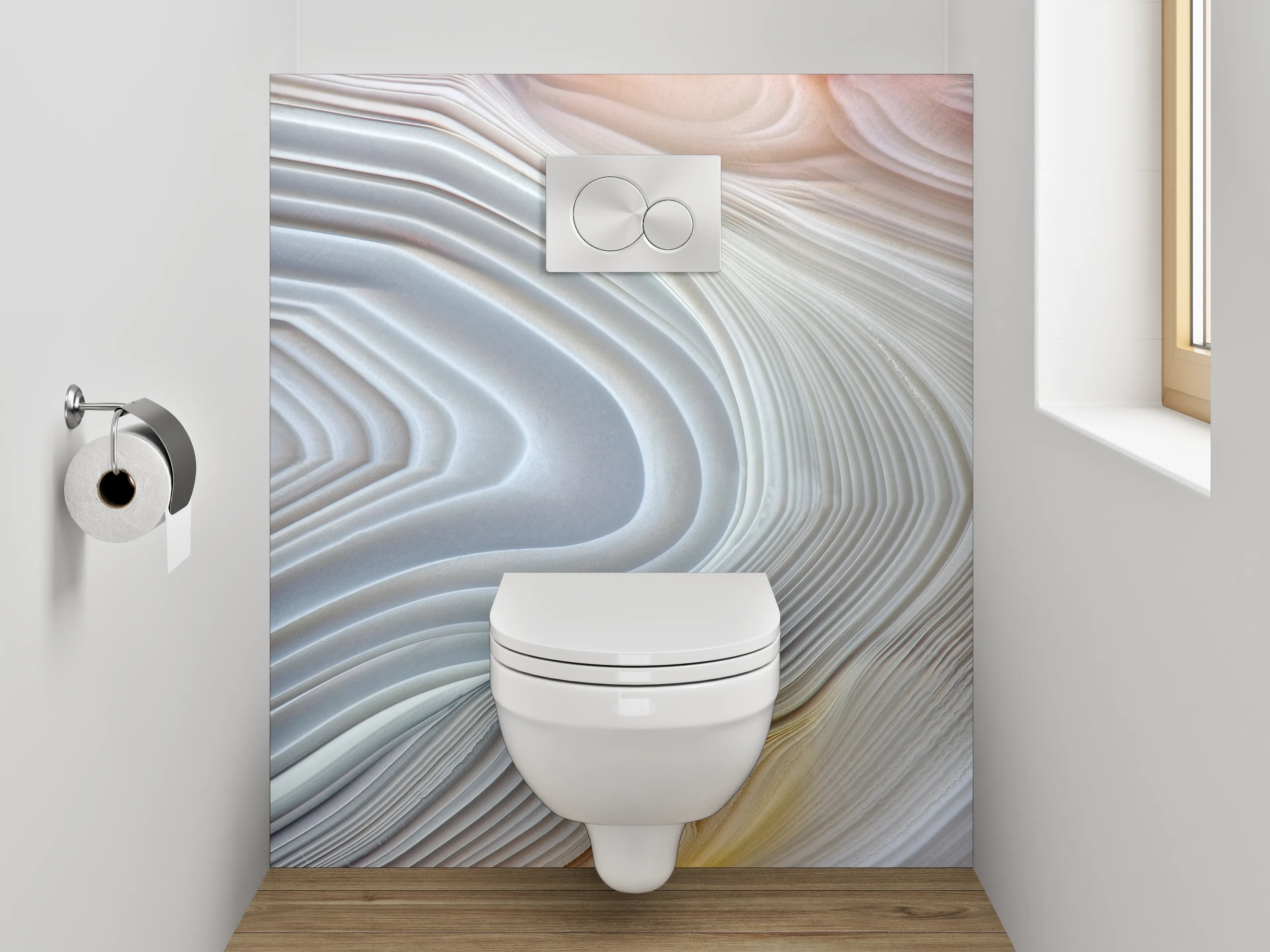 WC-Rückwand - Weiße Marmorstruktur – Abstrakte Eleganz