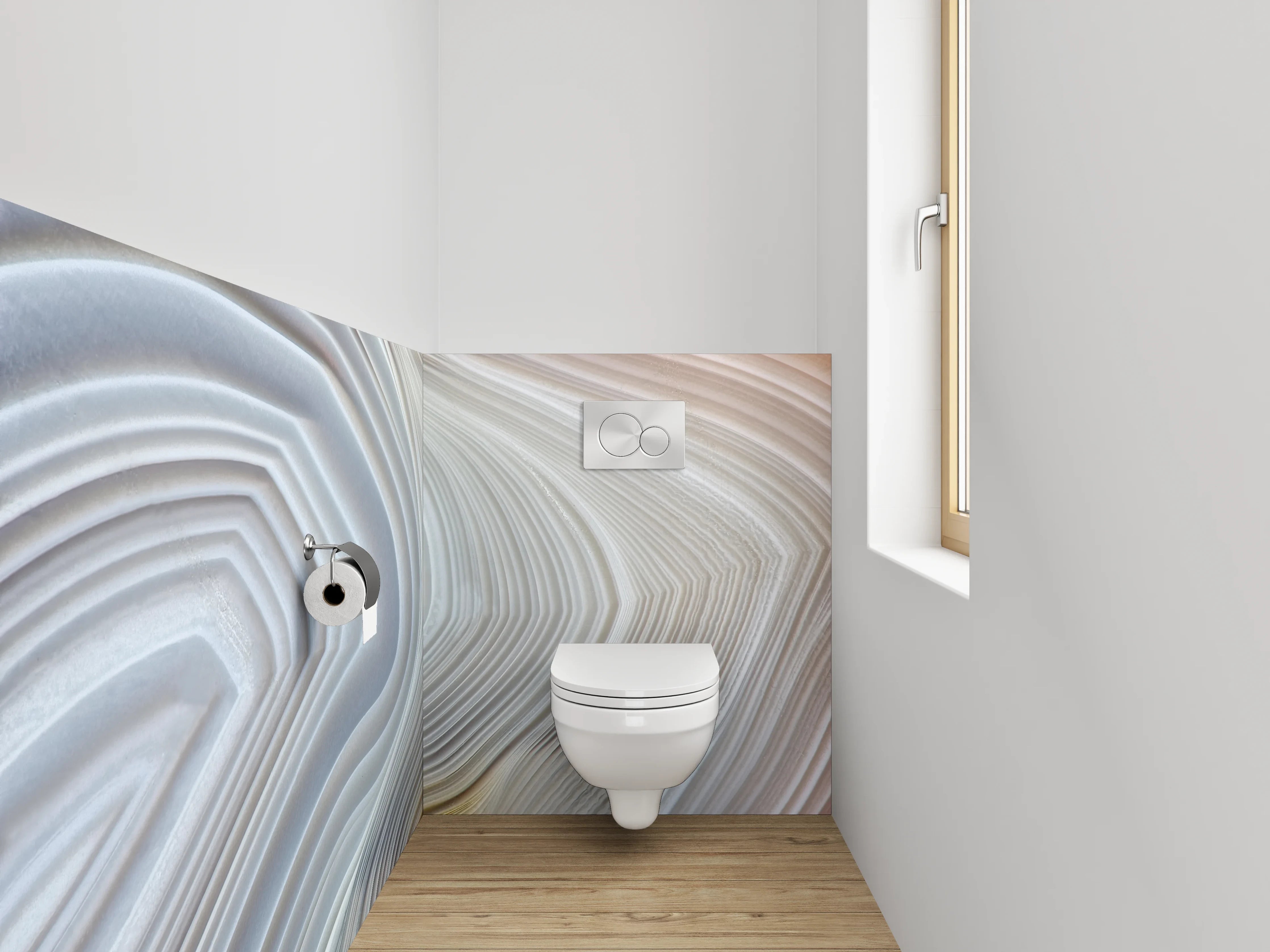 WC-Rückwand - Weiße Marmorstruktur – Abstrakte Eleganz