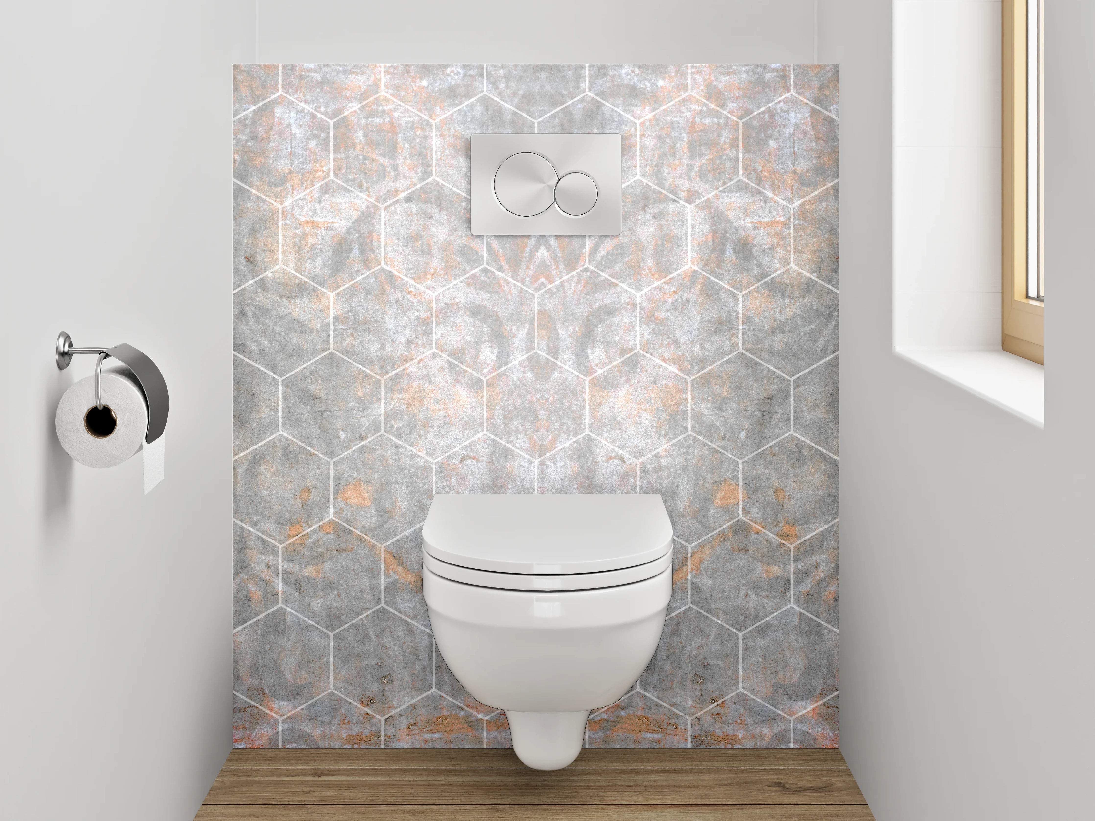 WC-Rückwand - Weiße Marmorstruktur mit Wabenmuster