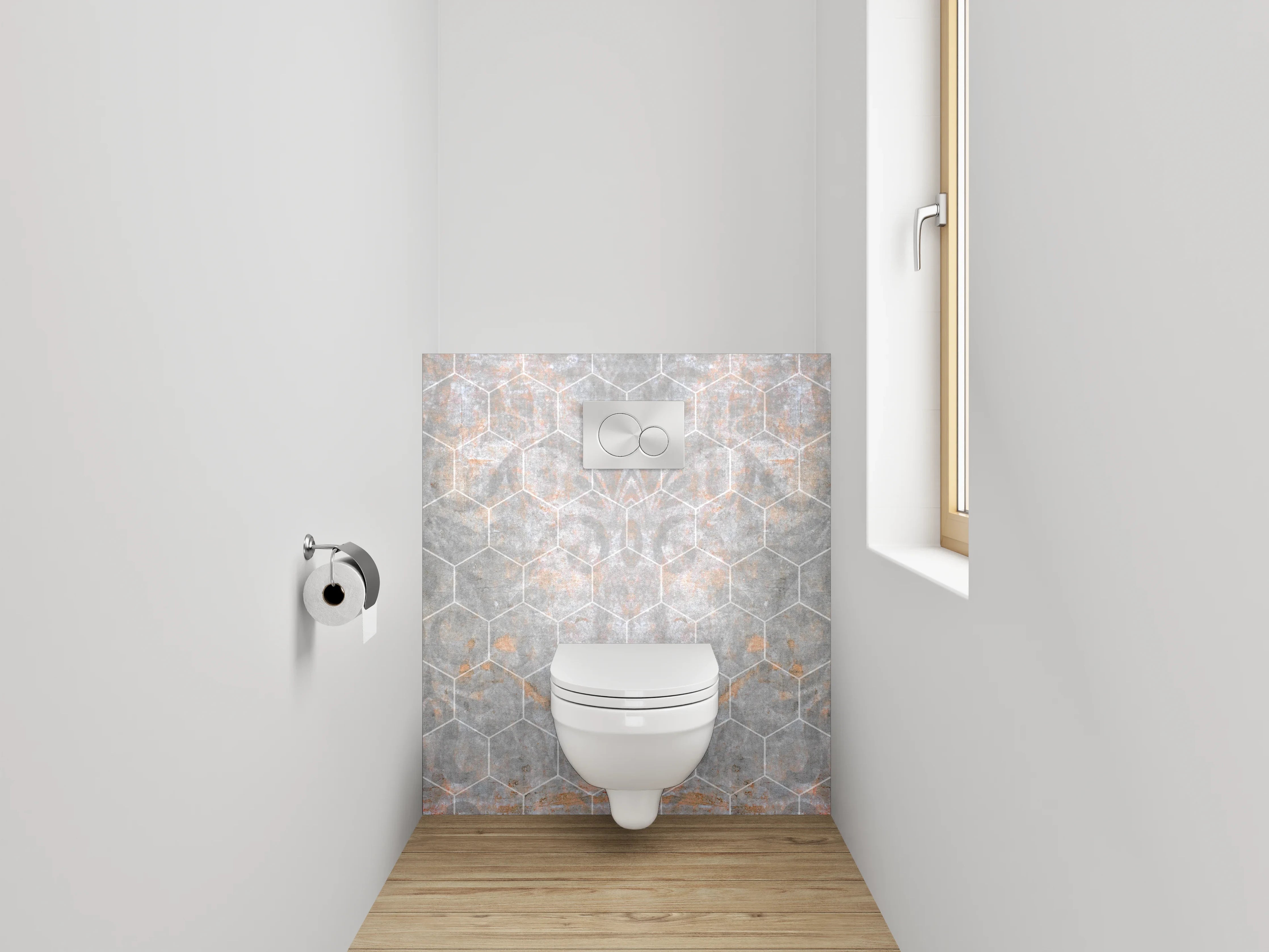 WC-Rückwand - Weiße Marmorstruktur mit Wabenmuster