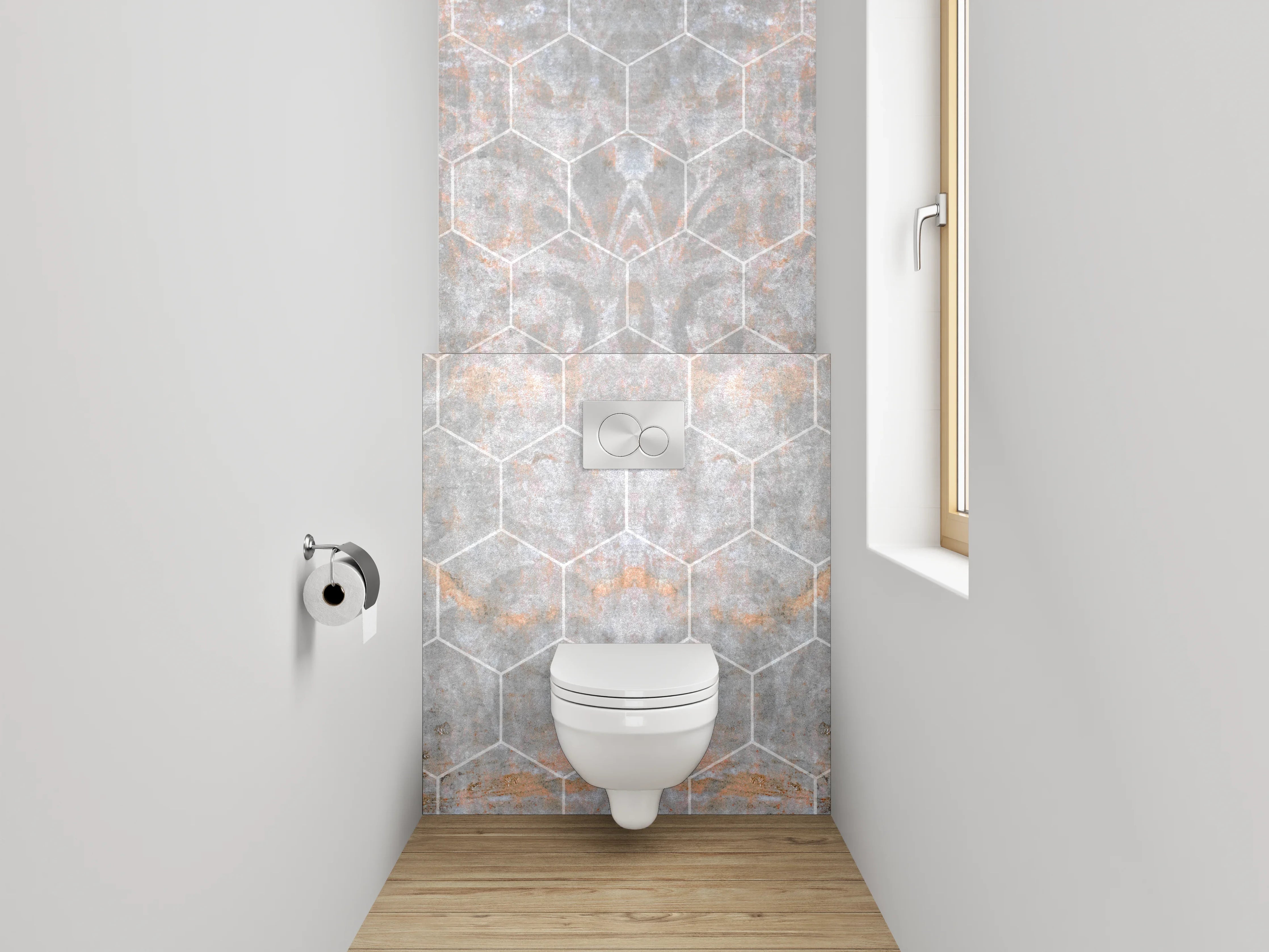 WC-Rückwand - Weiße Marmorstruktur mit Wabenmuster