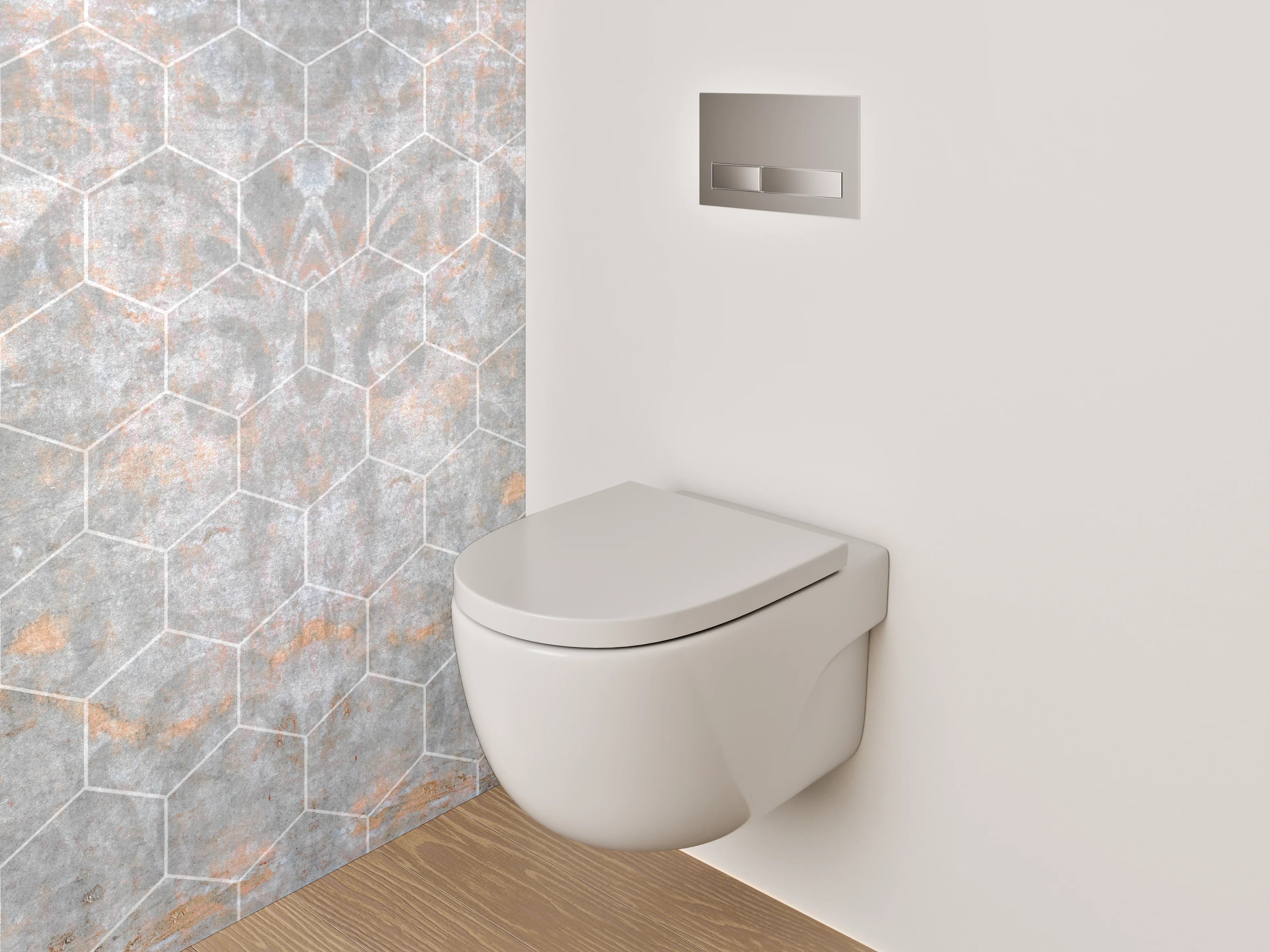 WC-Rückwand - Weiße Marmorstruktur mit Wabenmuster