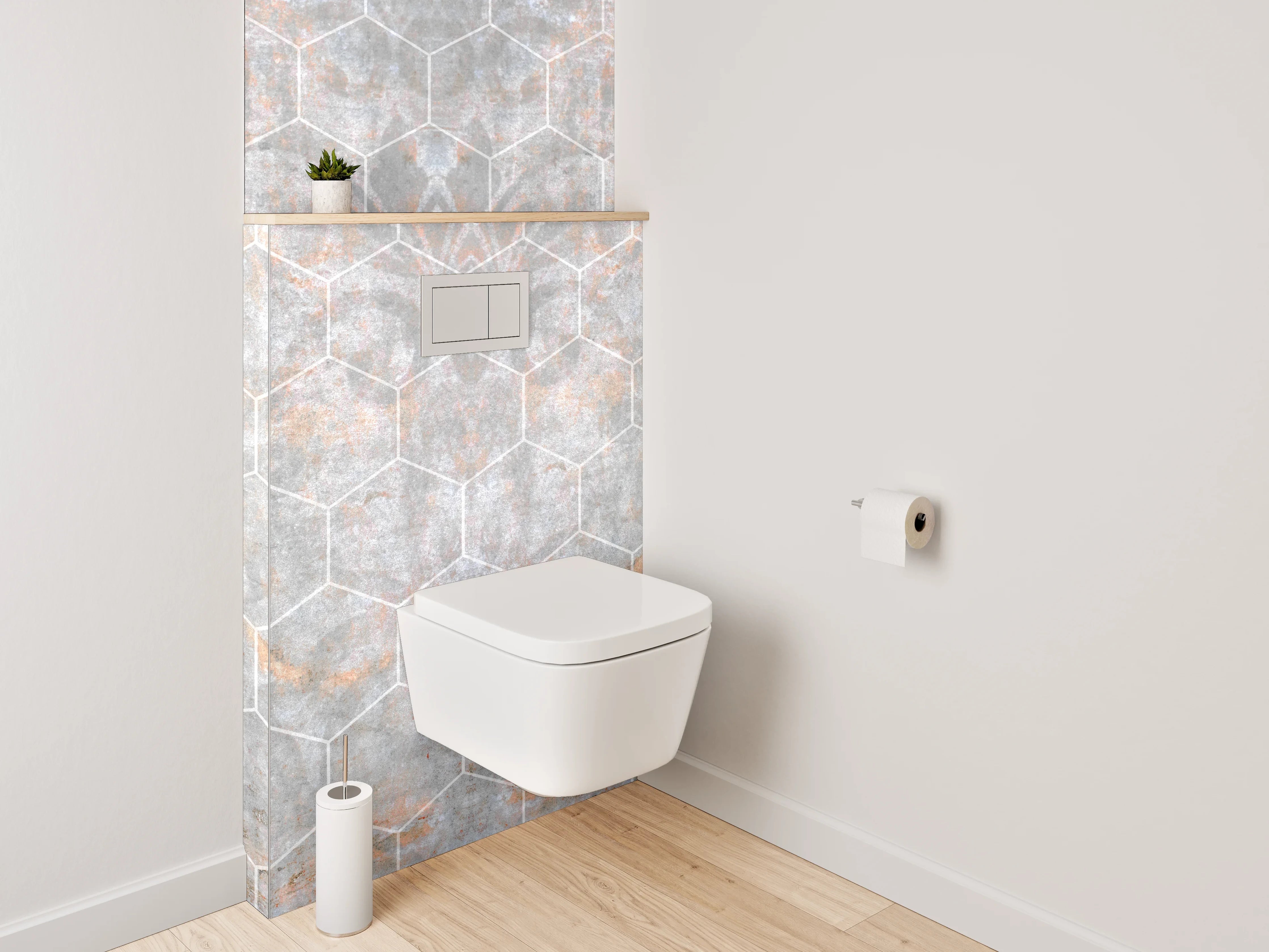 WC-Rückwand - Weiße Marmorstruktur mit Wabenmuster