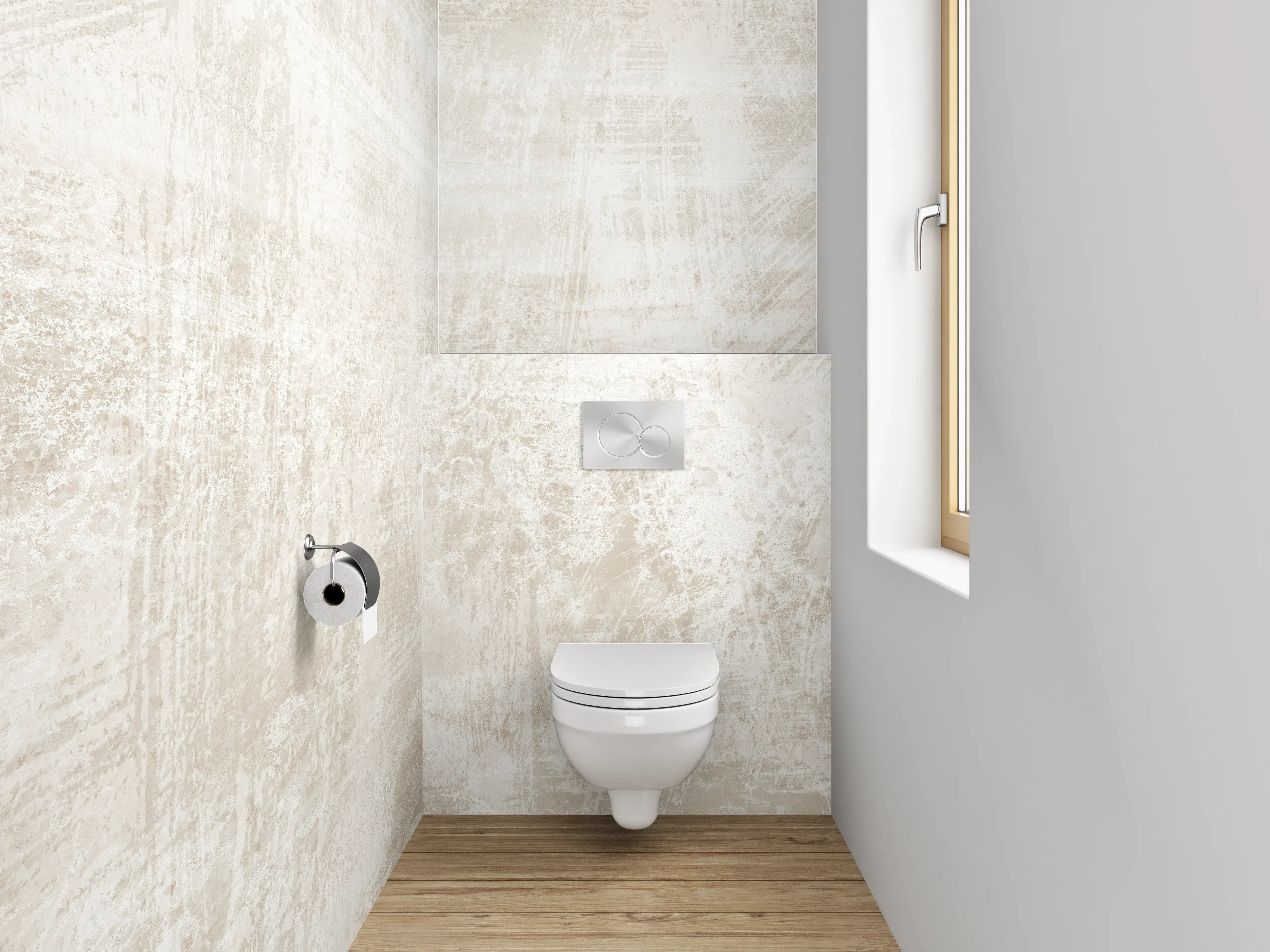 WC-Rückwand - Weiße Marmorstruktur mit grauen Akzenten