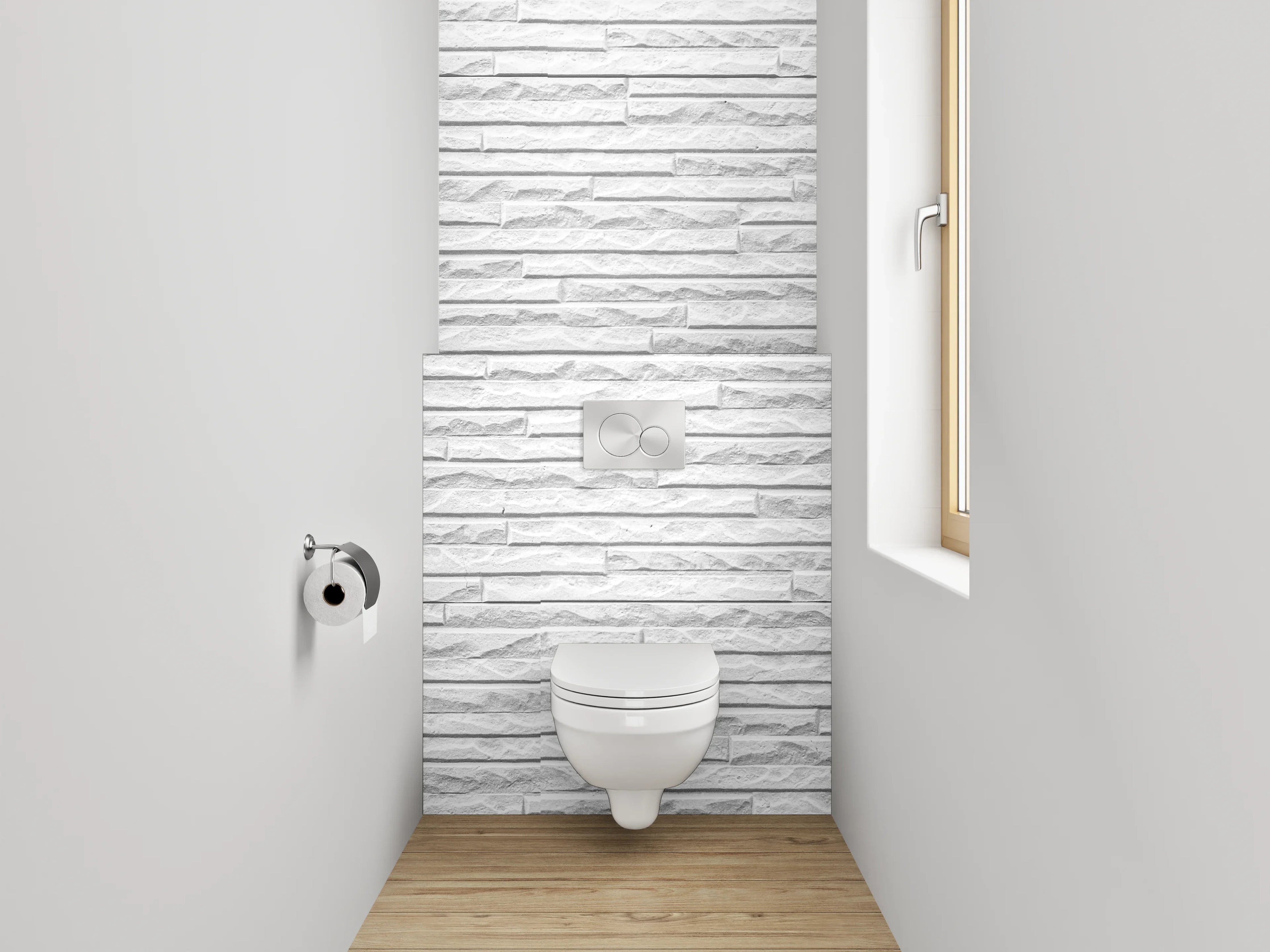 WC-Rückwand - Weiße Mauerstruktur Fliesenoptik modern