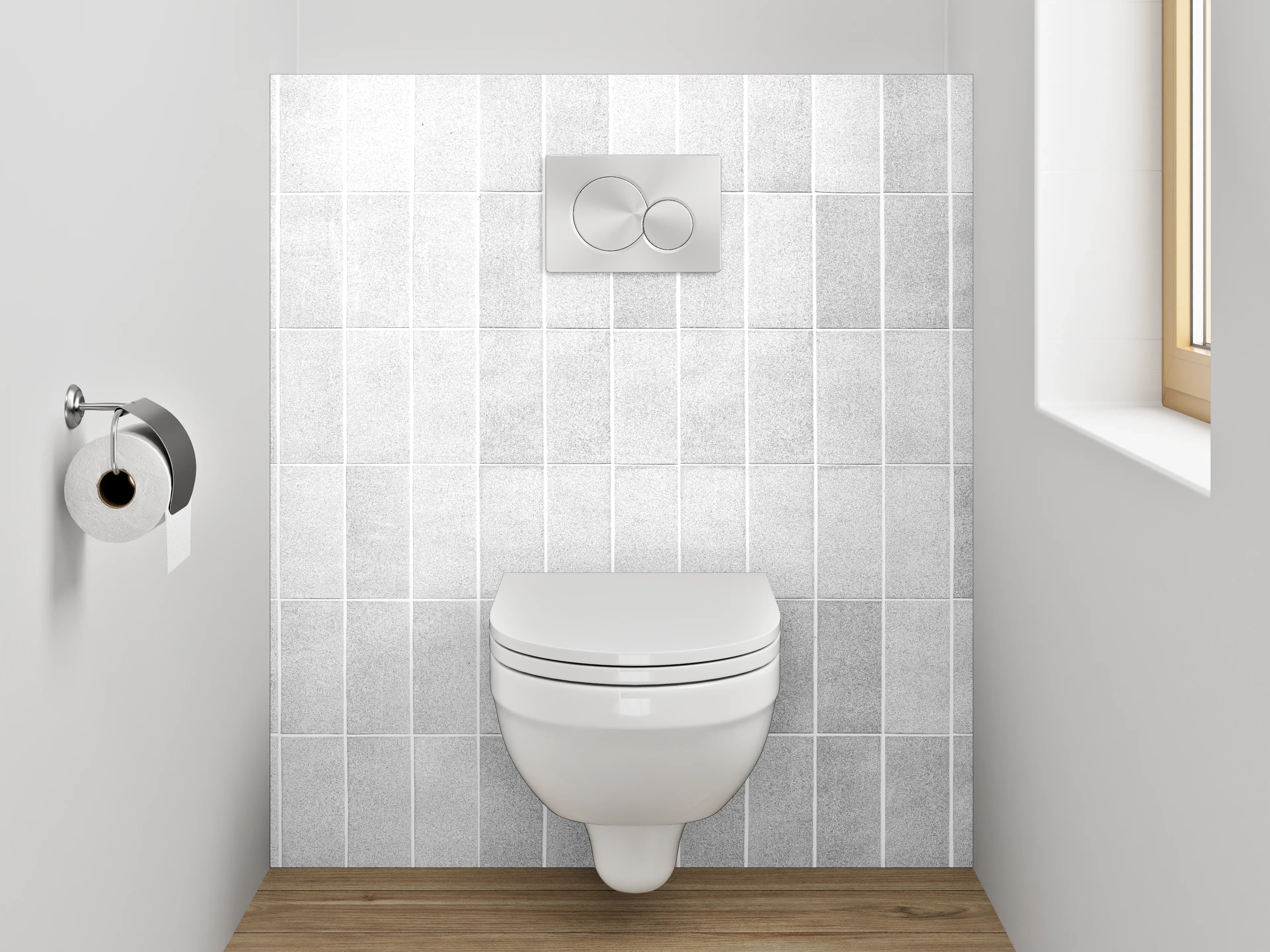 WC-Rückwand - Weiße Mosaikfliesen in Marmoroptik