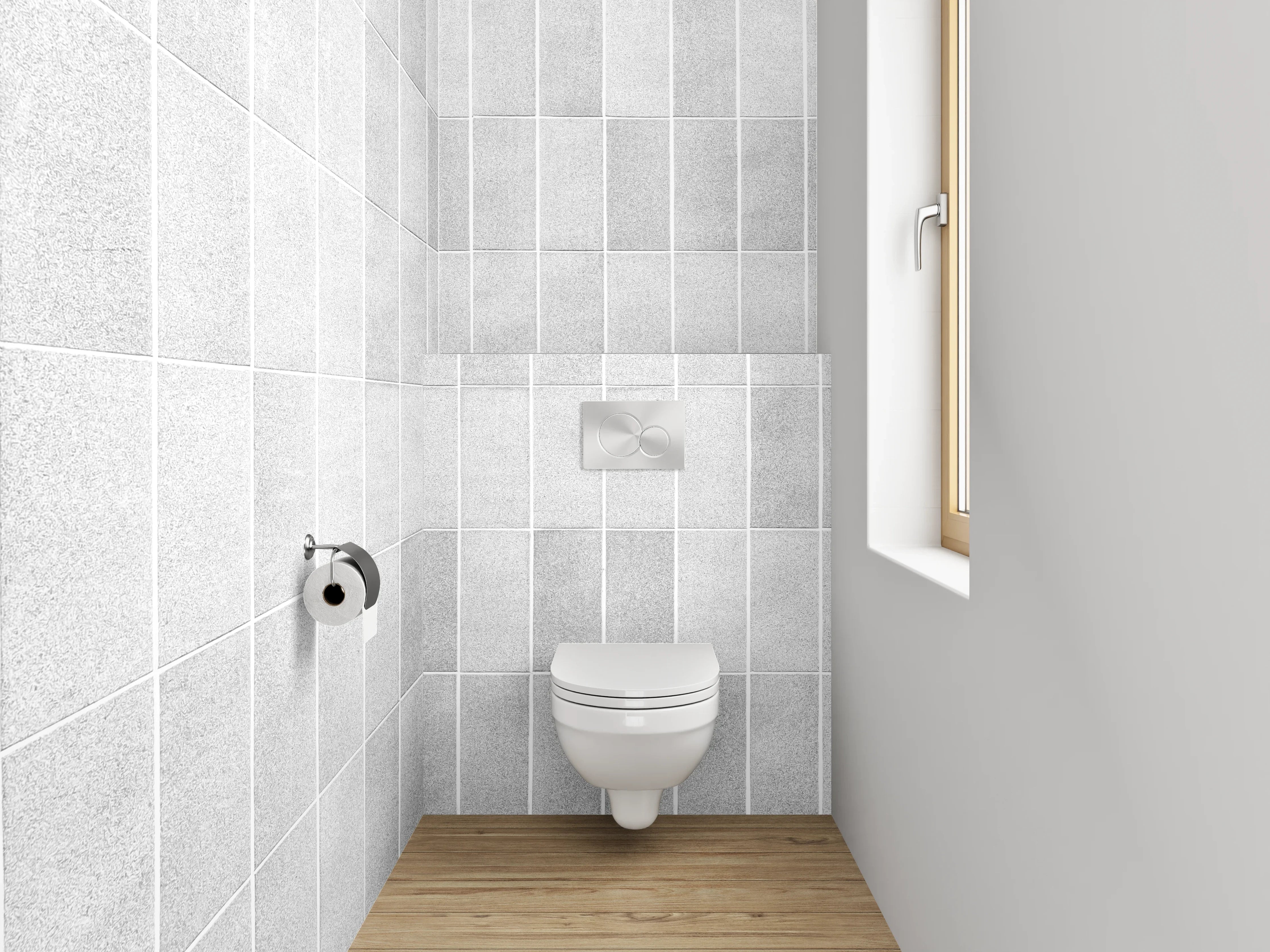 WC-Rückwand - Weiße Mosaikfliesen in Marmoroptik