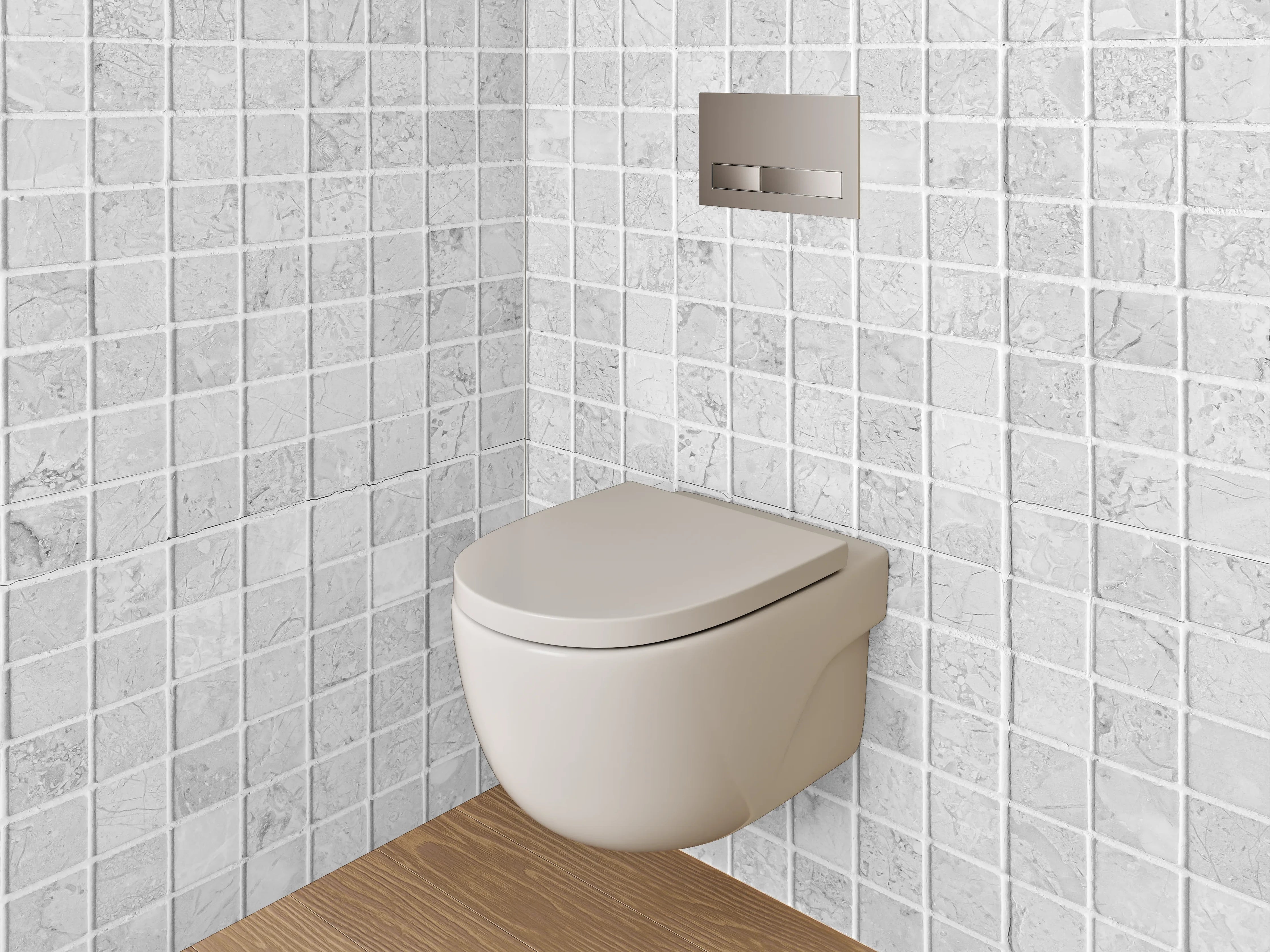 WC-Rückwand - Weiße Mosaikfliesen mit dezentem Muster