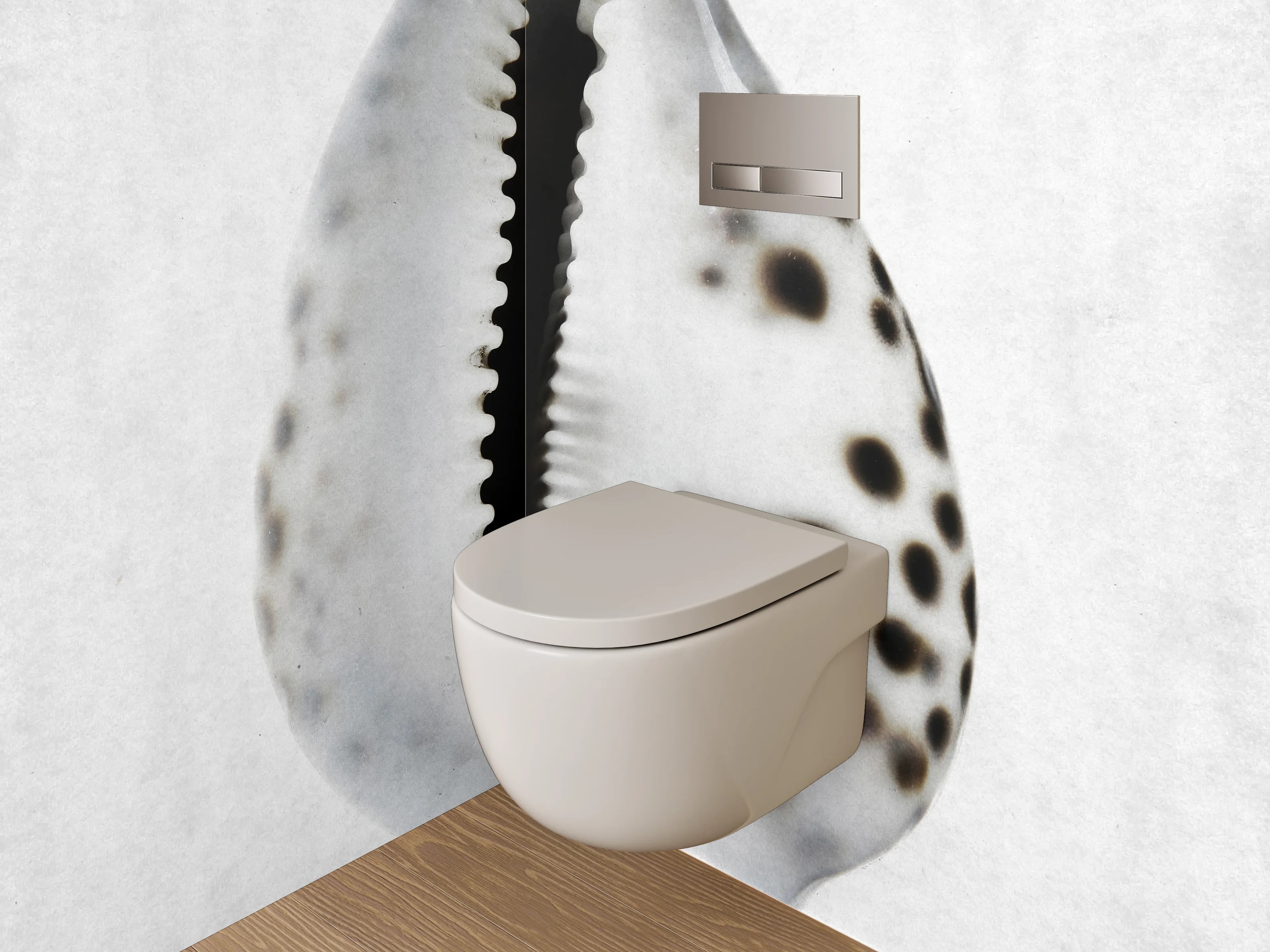 WC-Rückwand - Weiße Muschel mit schwarzen Punkten