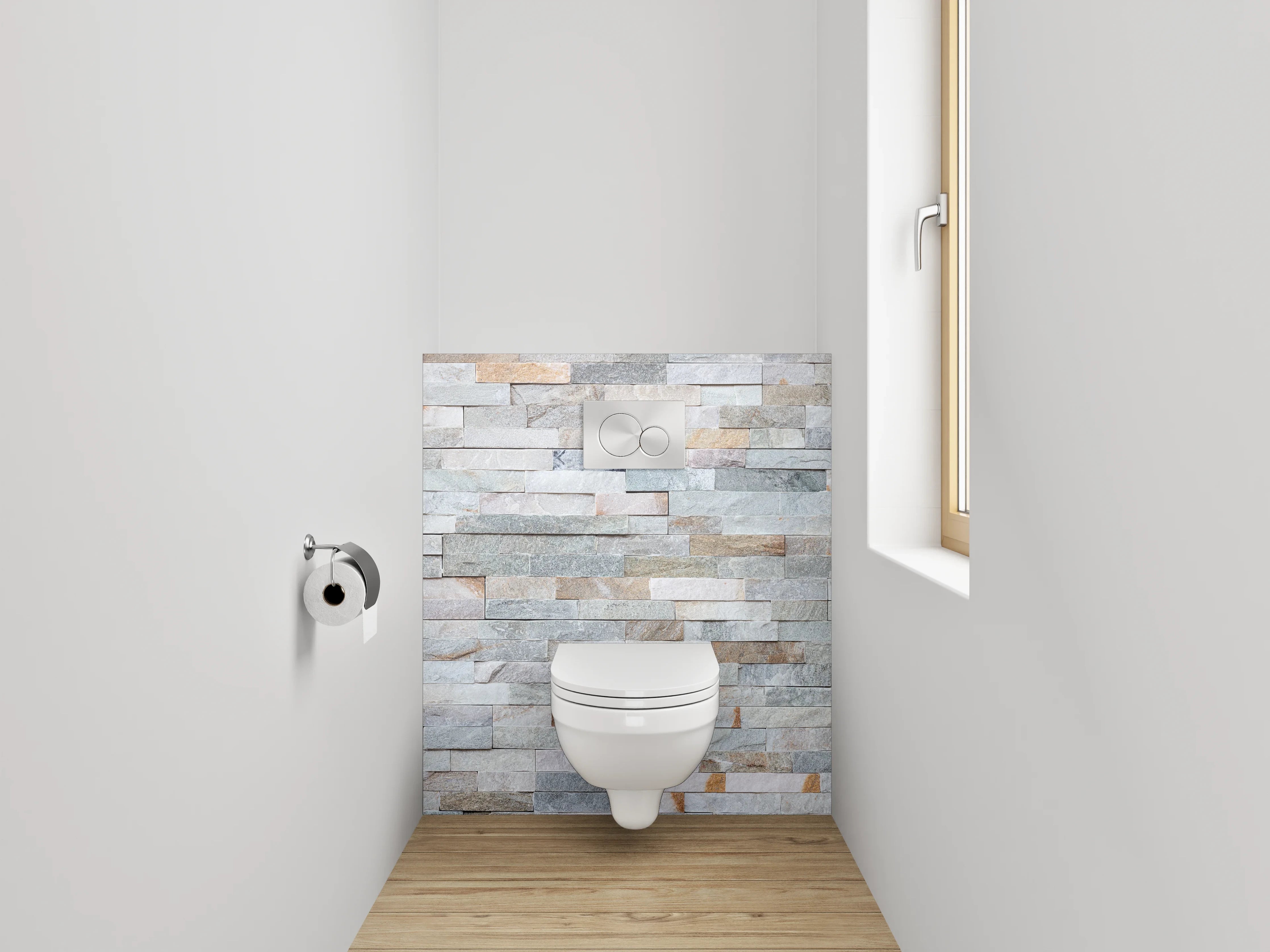 WC-Rückwand - Weiße Natursteinmauer Fliesen-Optik