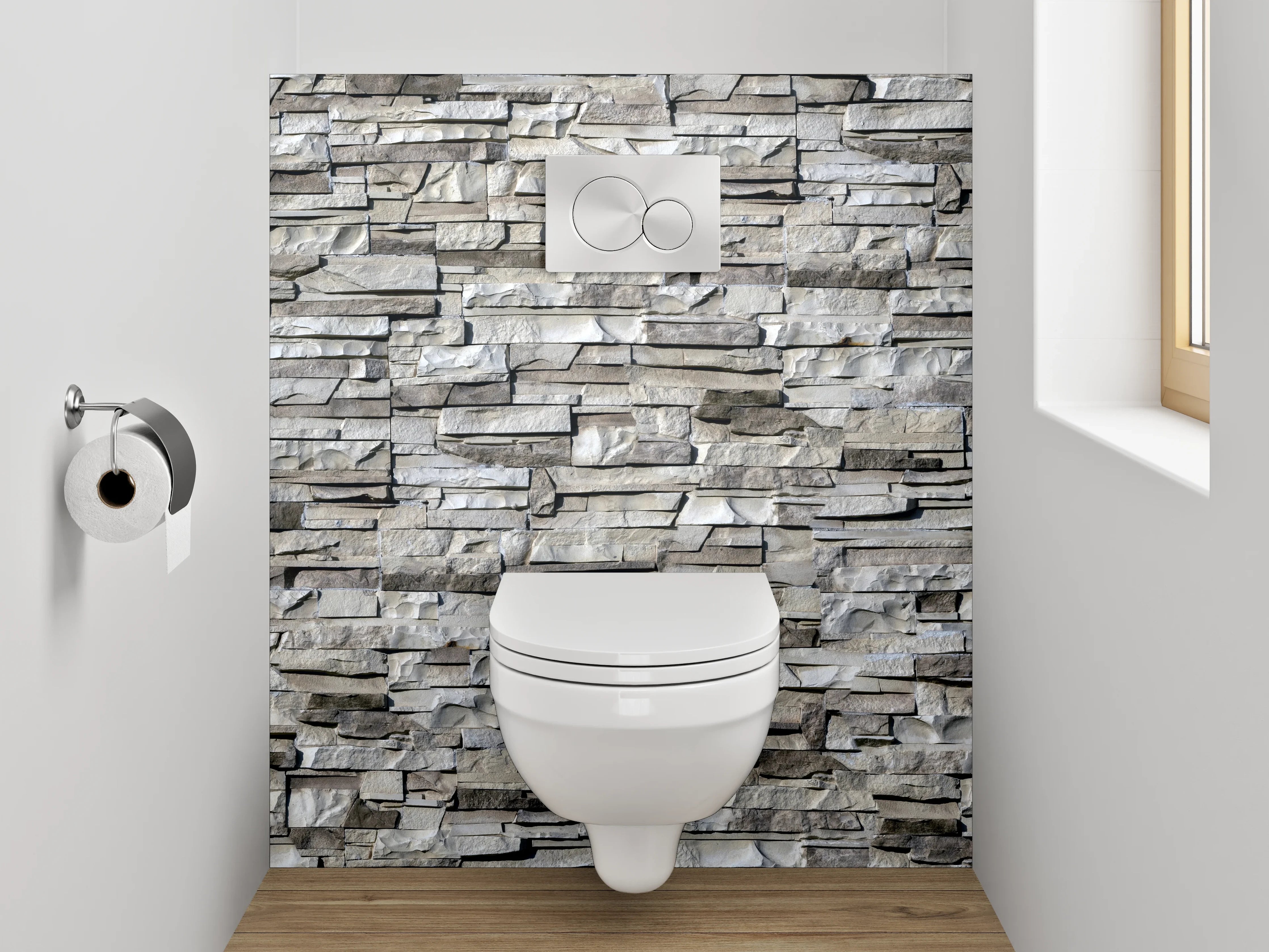 WC-Rückwand - Weiße Natursteinmauer Struktur