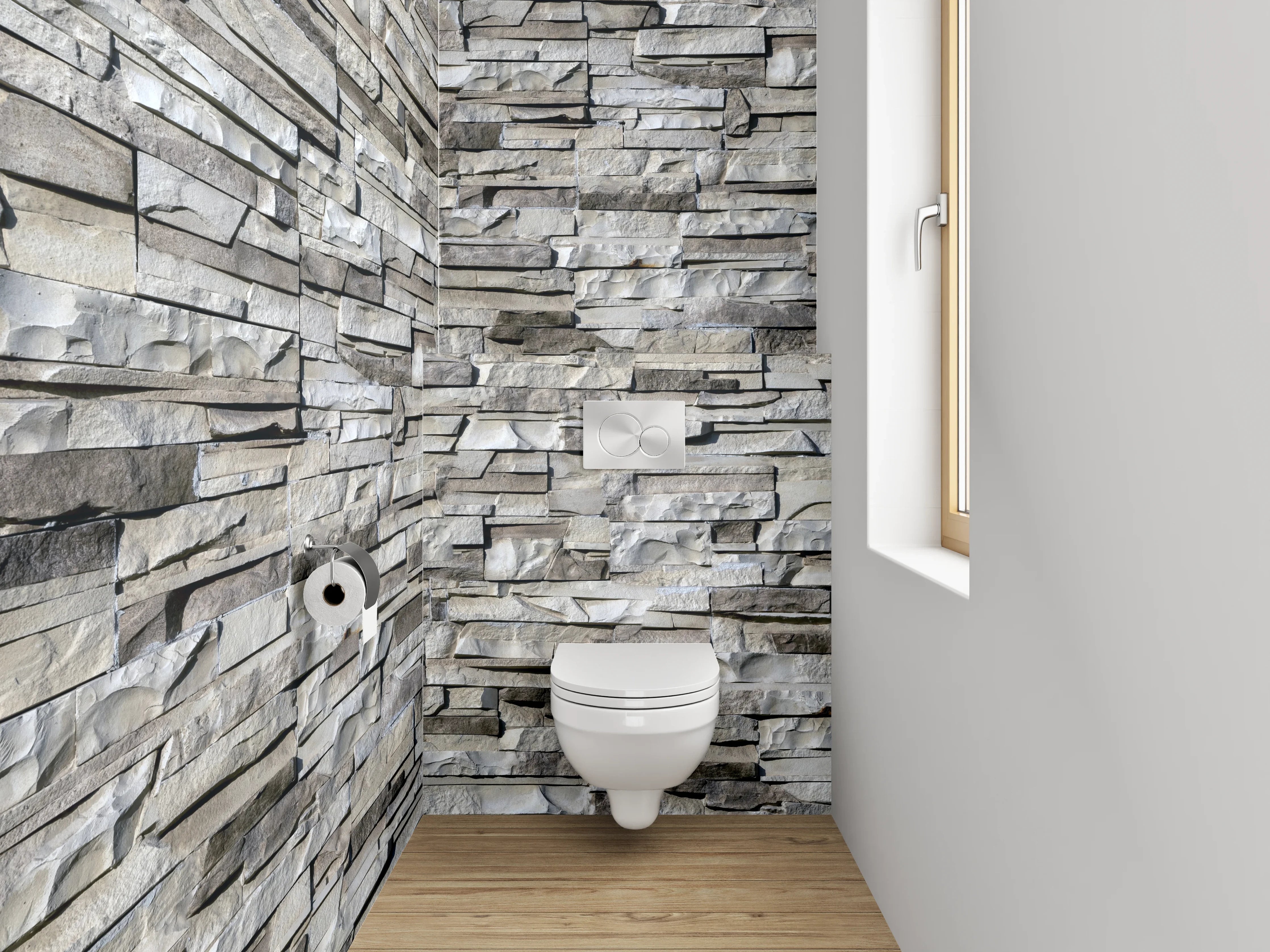WC-Rückwand - Weiße Natursteinmauer Struktur