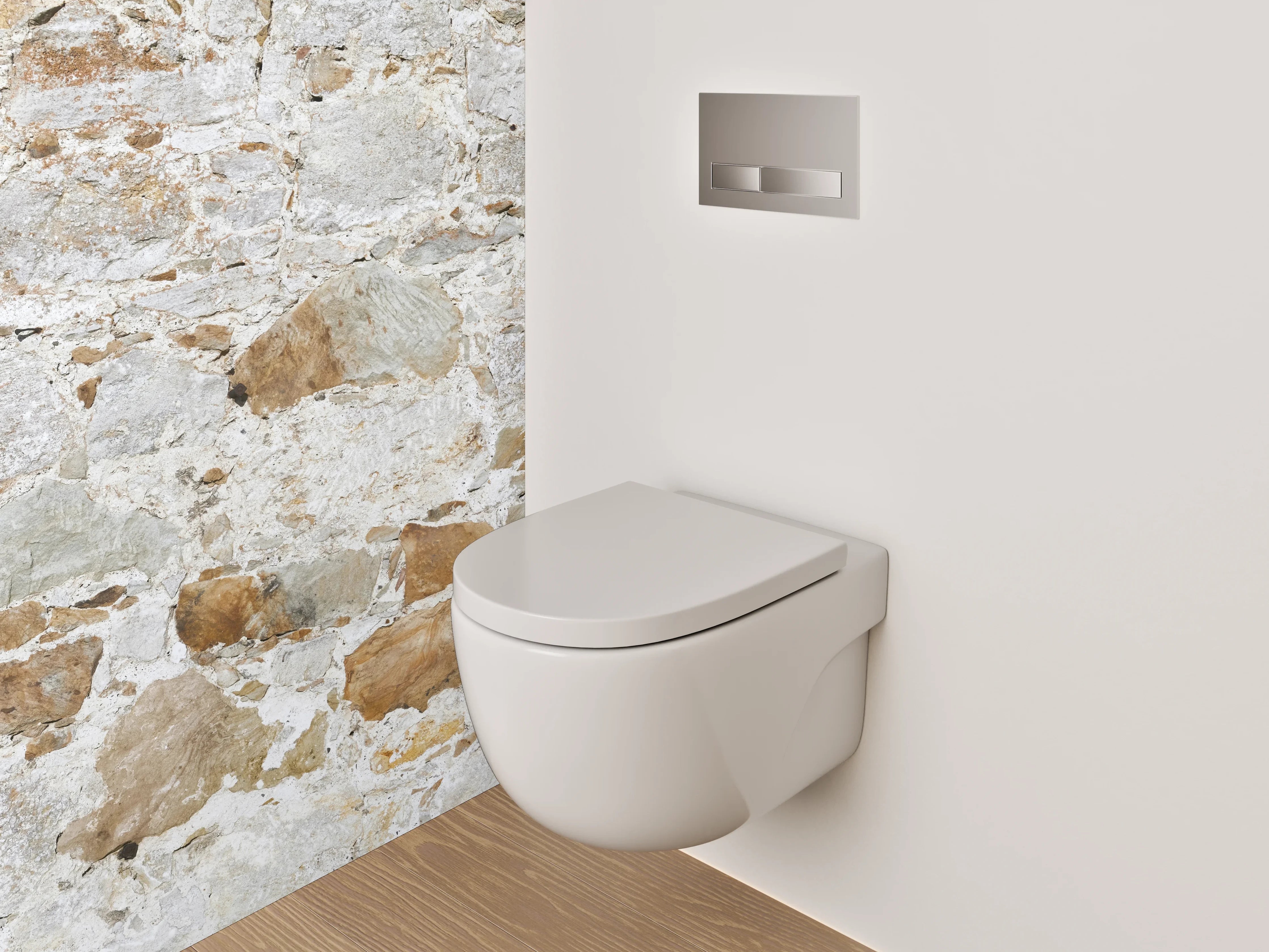 WC-Rückwand - Weiße Natursteinmauer für stilvolles Ambiente