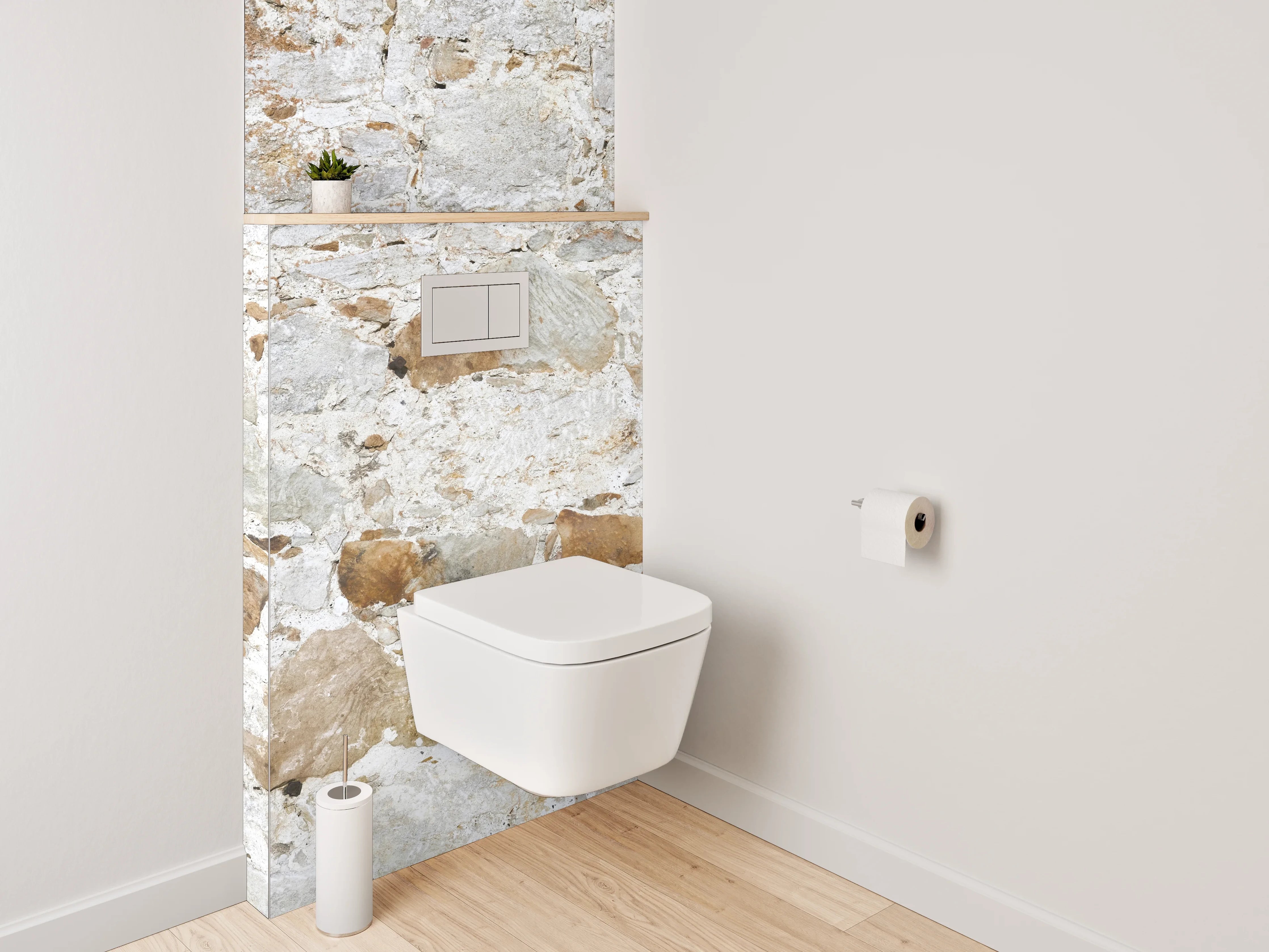 WC-Rückwand - Weiße Natursteinmauer für stilvolles Ambiente