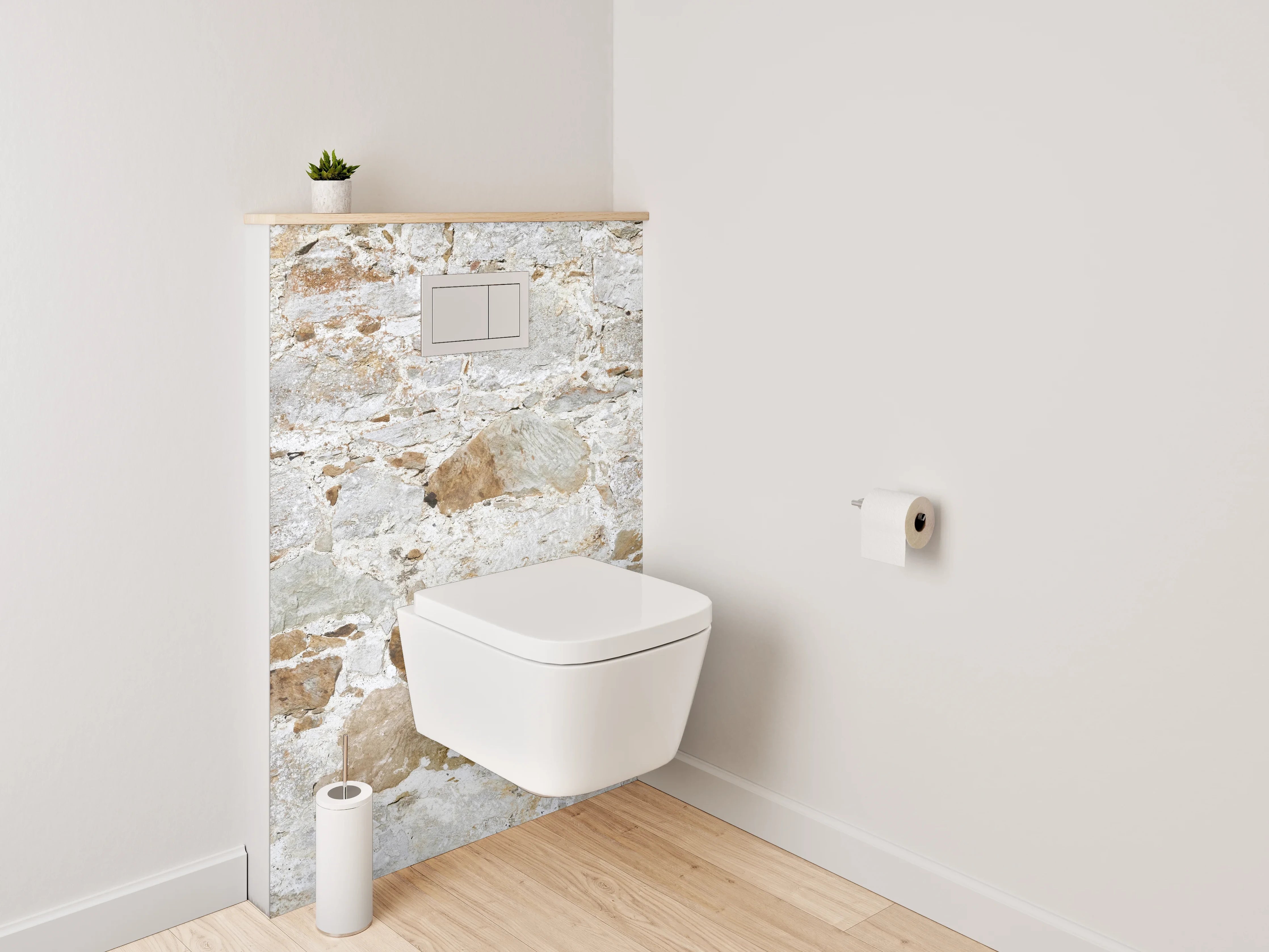 WC-Rückwand - Weiße Natursteinmauer für stilvolles Ambiente