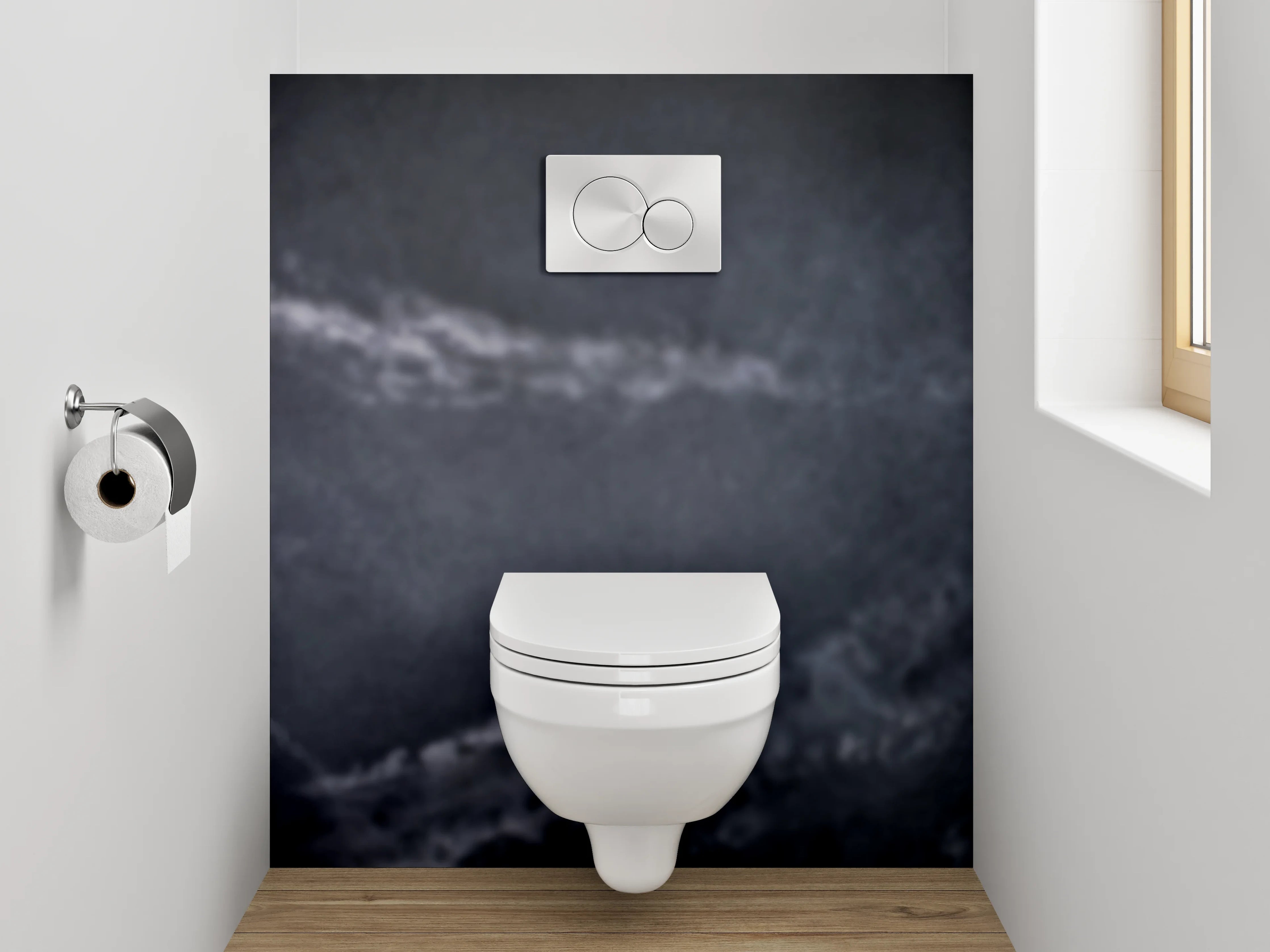 WC-Rückwand - Weiße Orchideen vor Marmoroptik