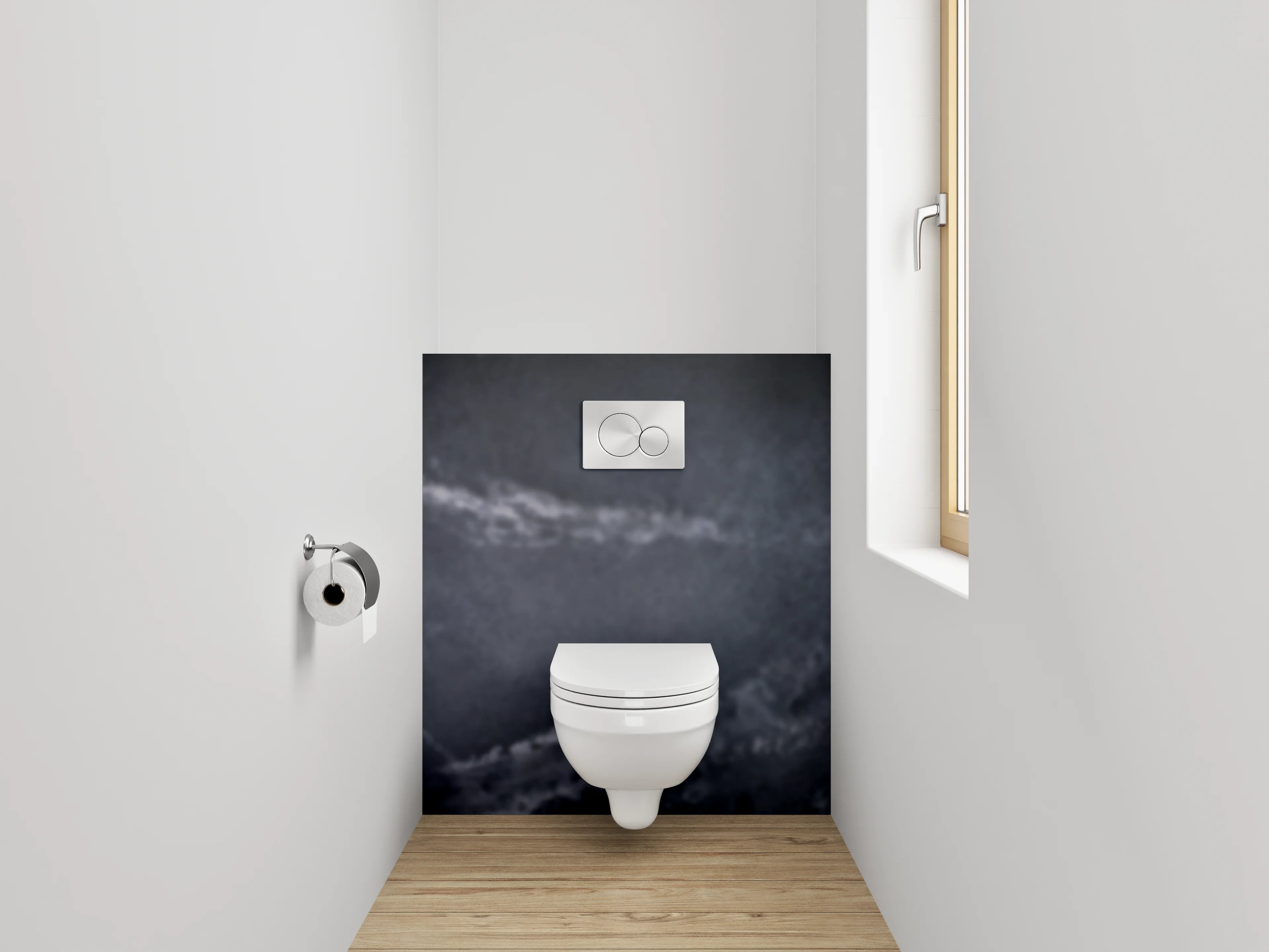 WC-Rückwand - Weiße Orchideen vor Marmoroptik