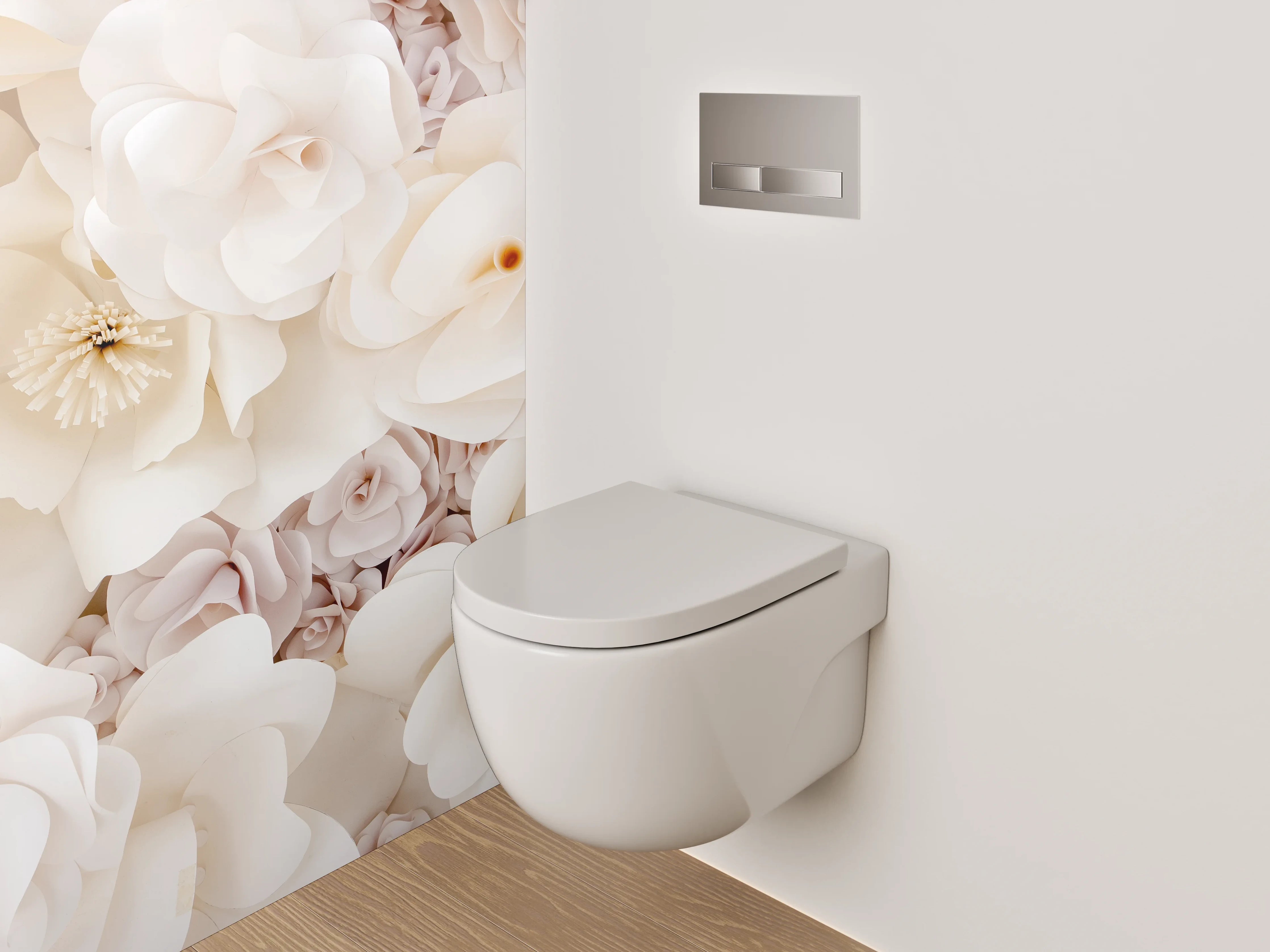 WC-Rückwand - Weiße Papierblumen Deko Wand