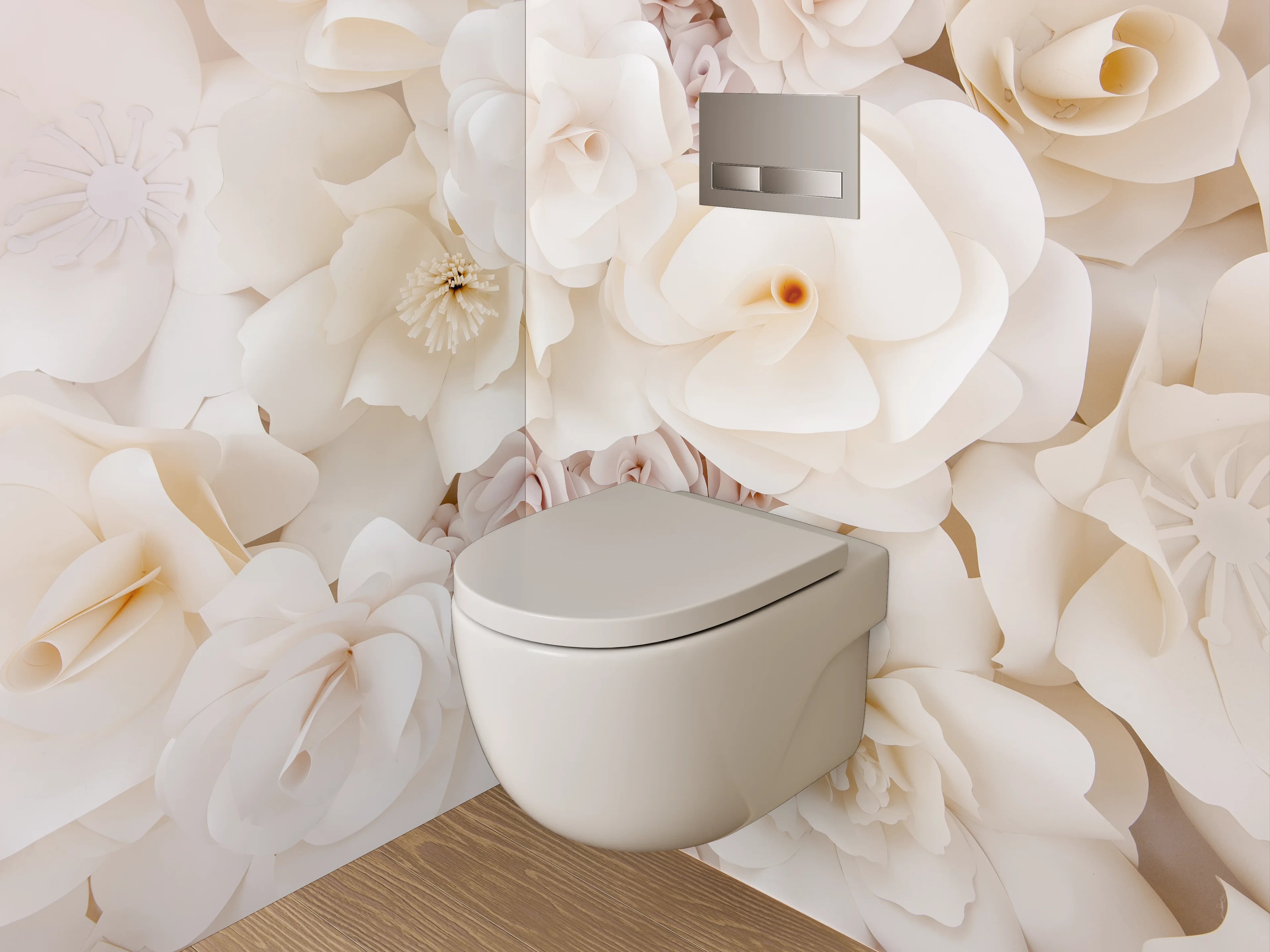 WC-Rückwand - Weiße Papierblumen Deko Wand