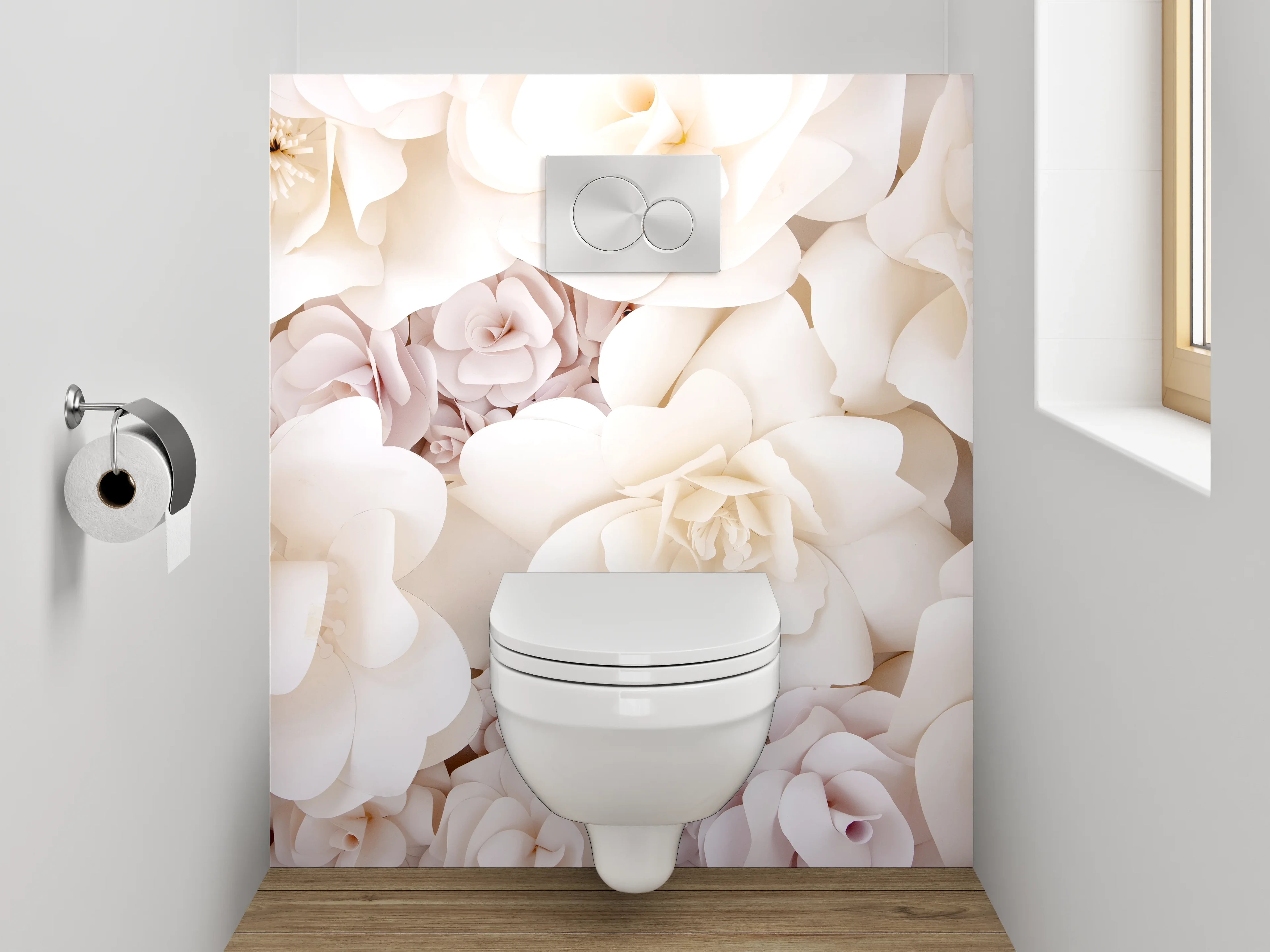 WC-Rückwand - Weiße Papierblumen Kunst-Motiv