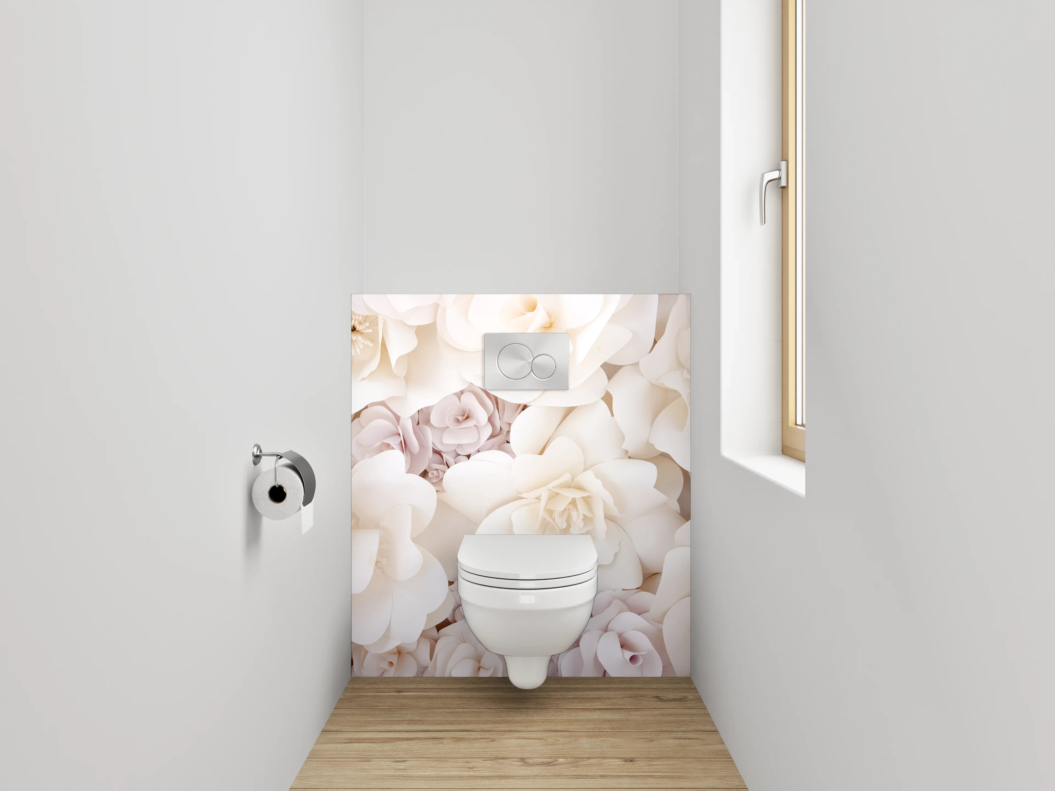 WC-Rückwand - Weiße Papierblumen Kunst-Motiv