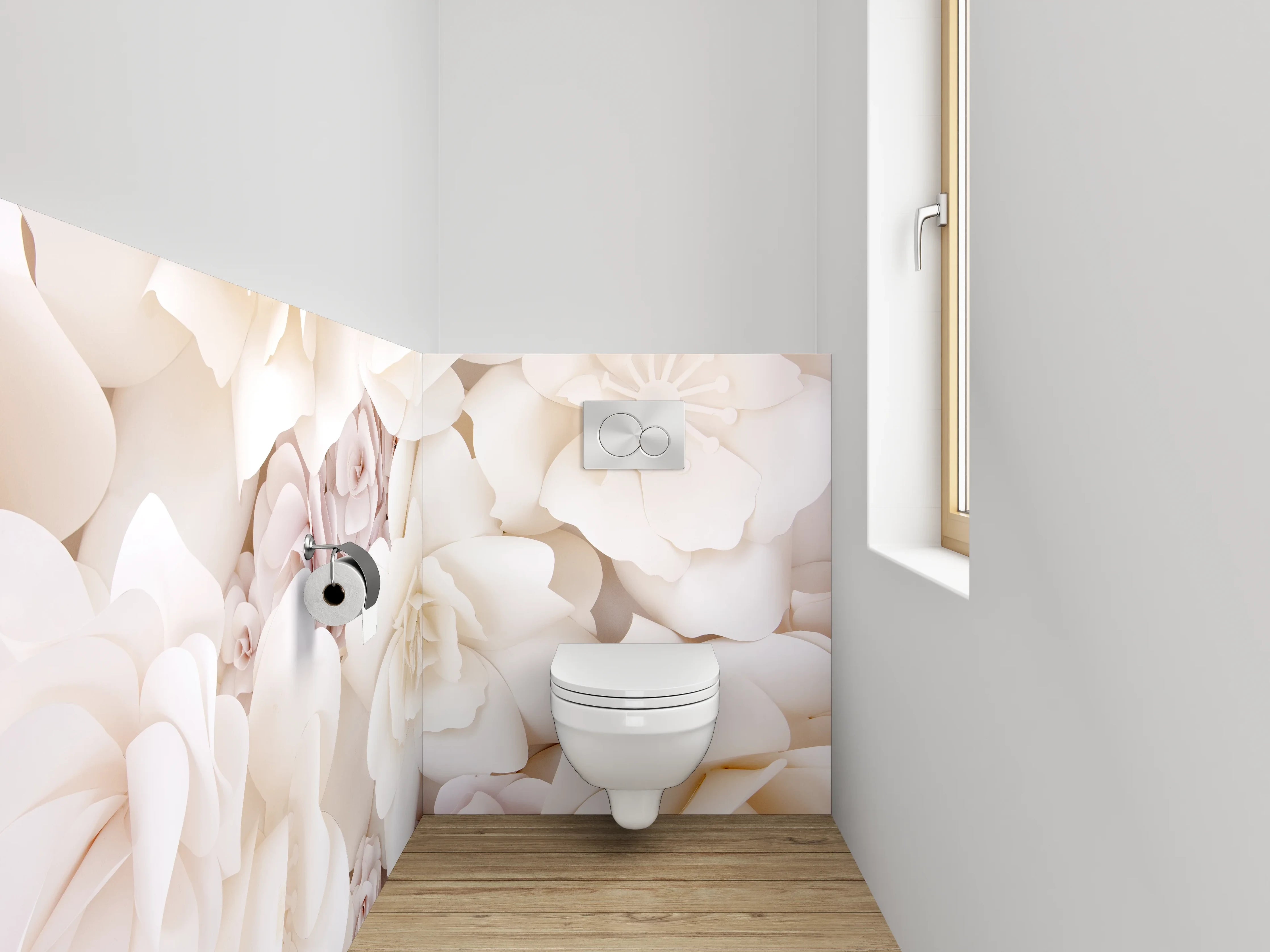 WC-Rückwand - Weiße Papierblumen Kunst-Motiv
