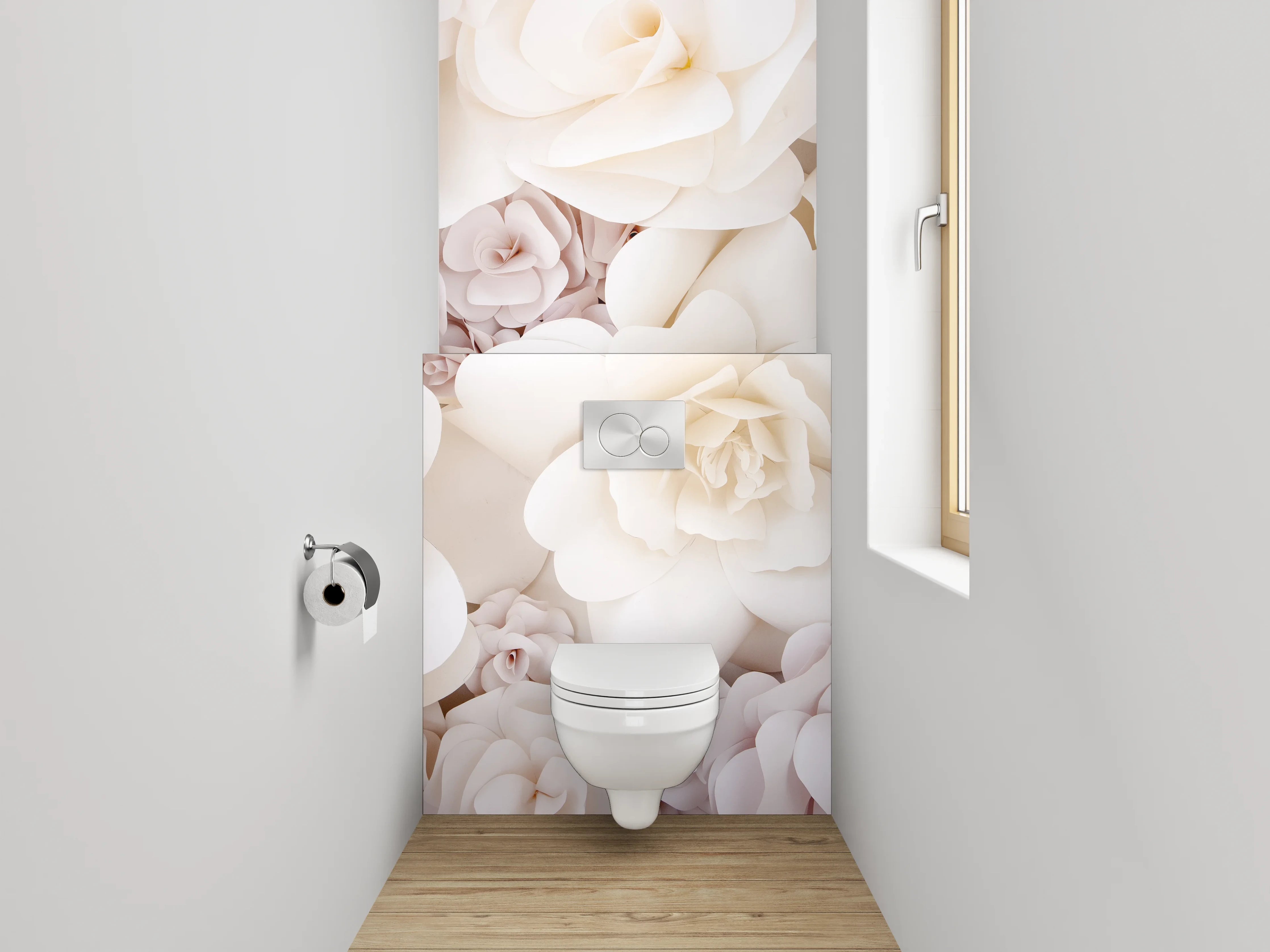 WC-Rückwand - Weiße Papierblumen Kunst-Motiv