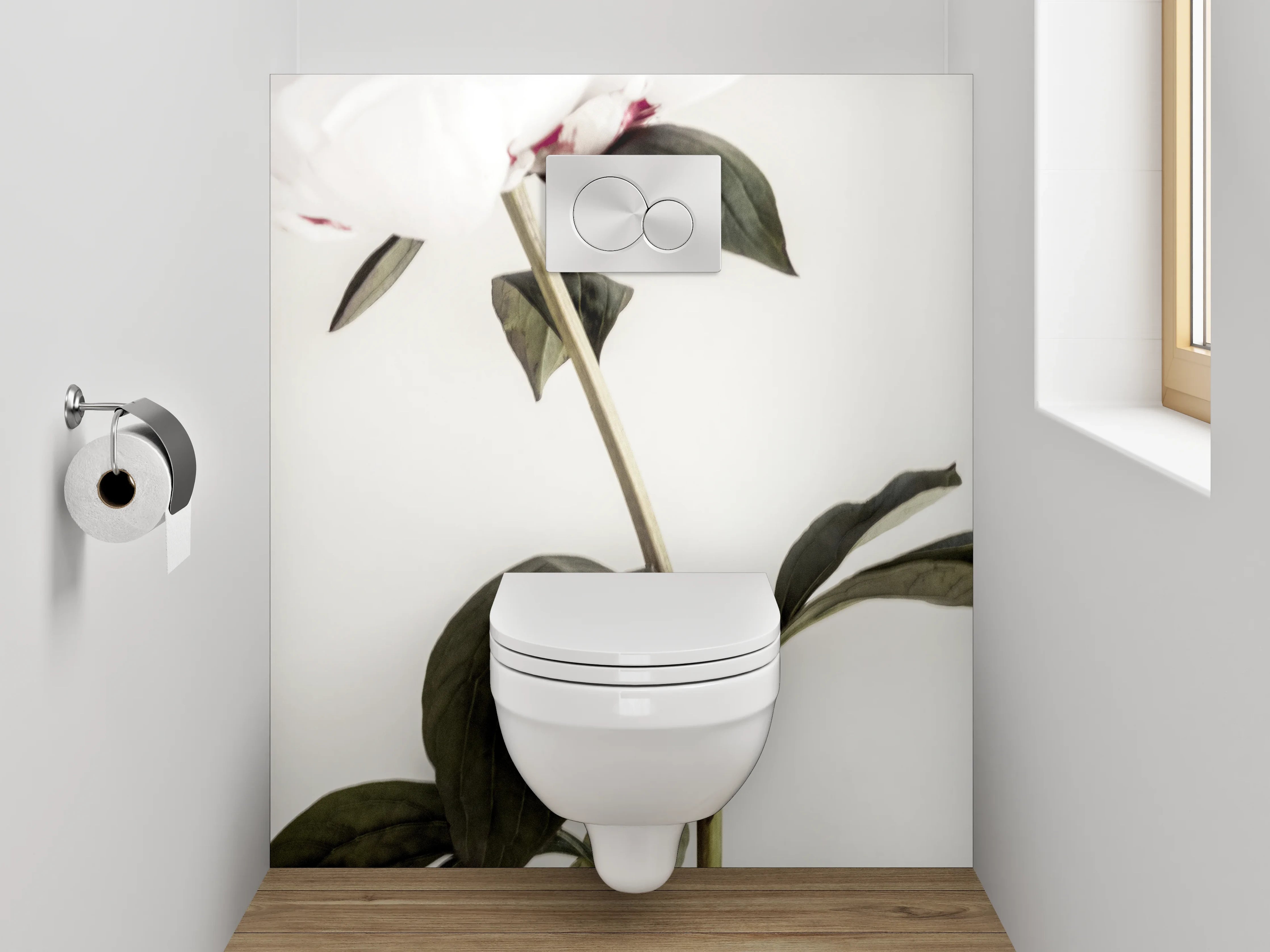 WC-Rückwand - Weiße Pfingstrose Minimalistisch