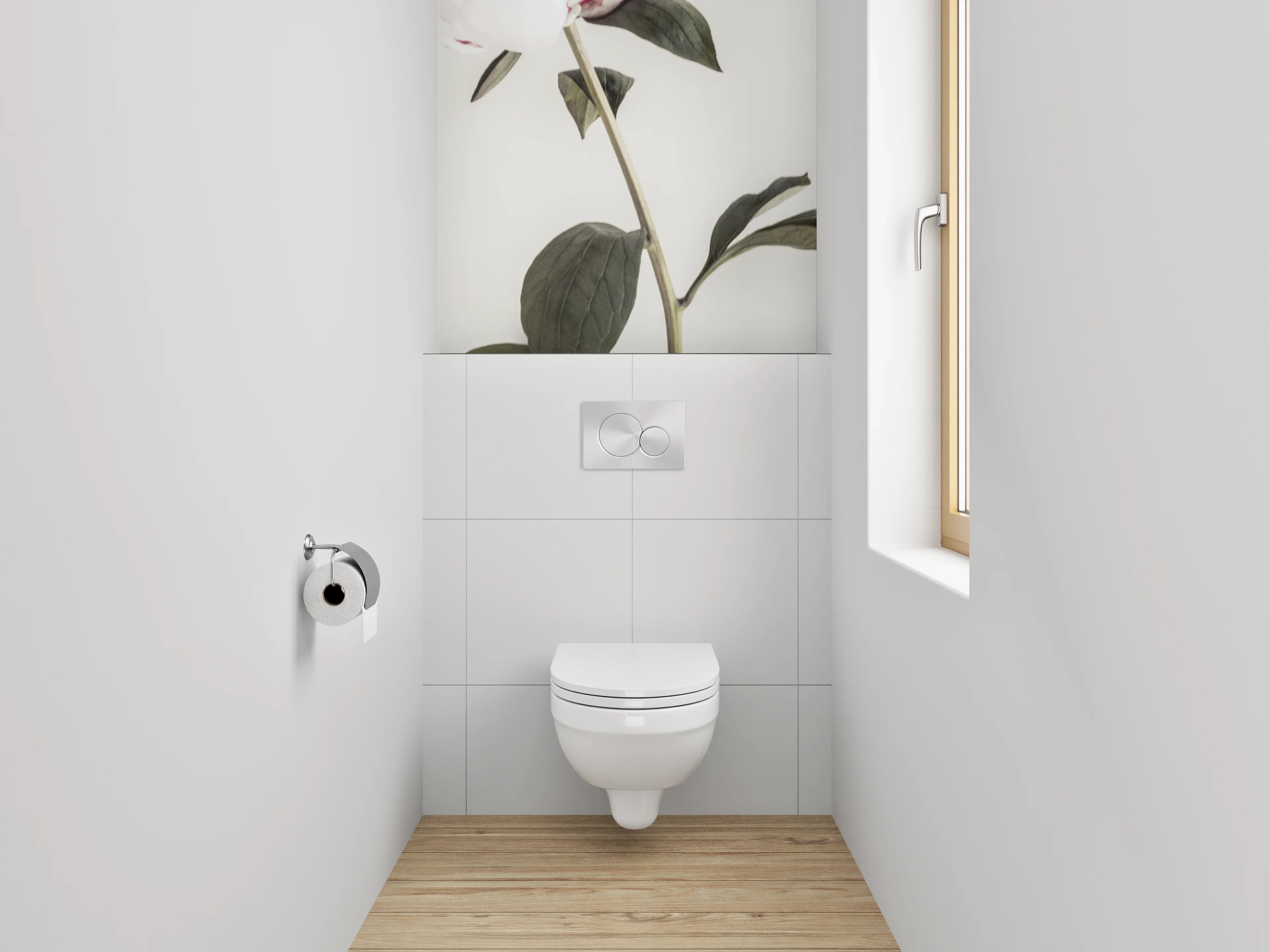 WC-Rückwand - Weiße Pfingstrose Minimalistisch